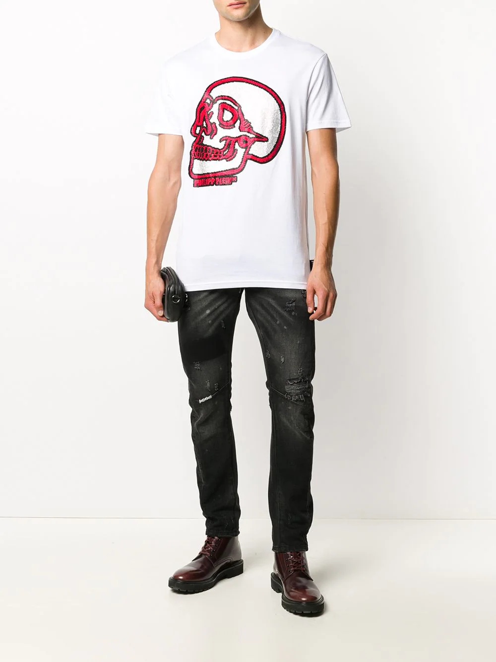 crystal outline skull T-shirt - 2