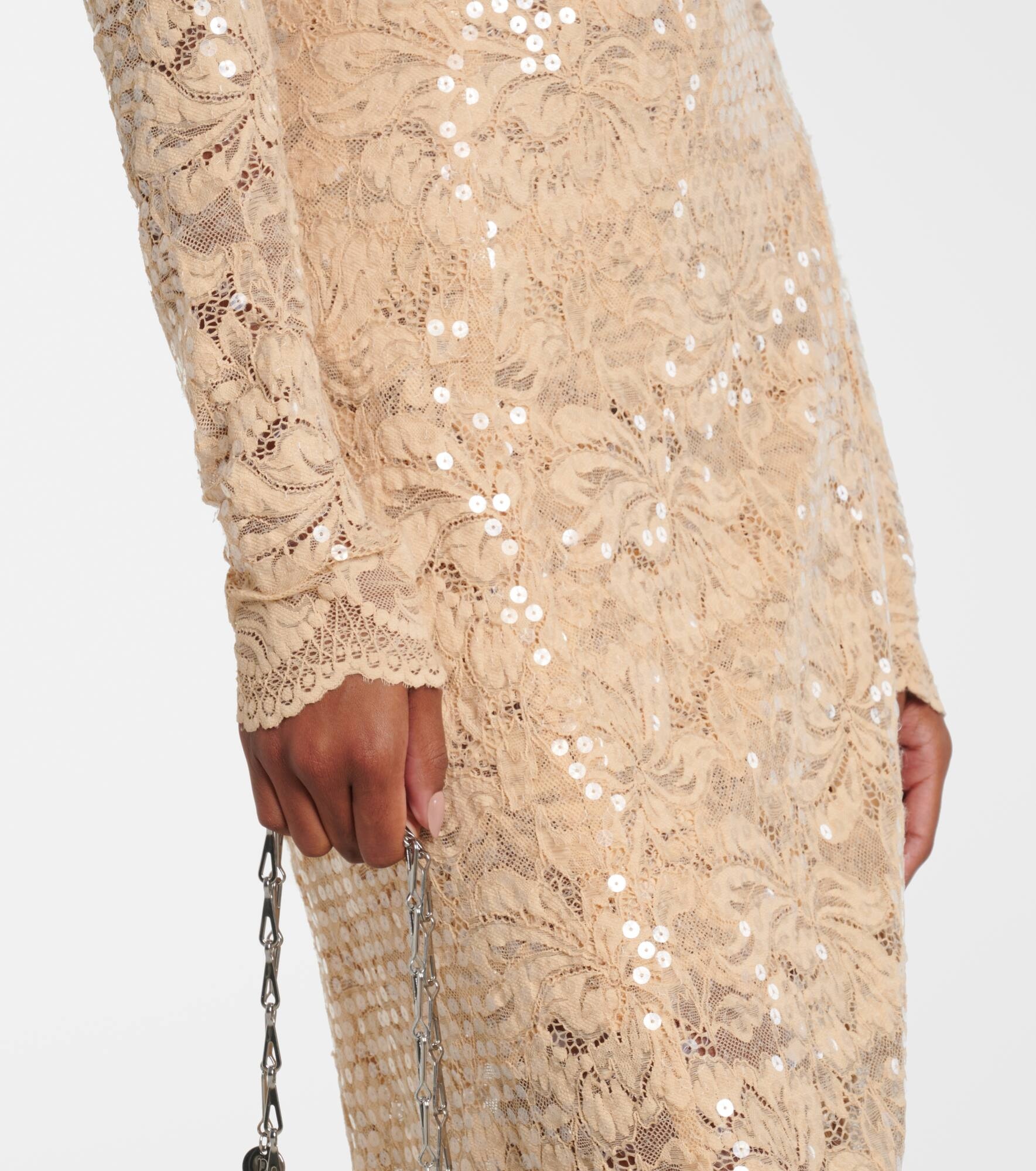 Sequined off-shoulder lace maxi dress - 6
