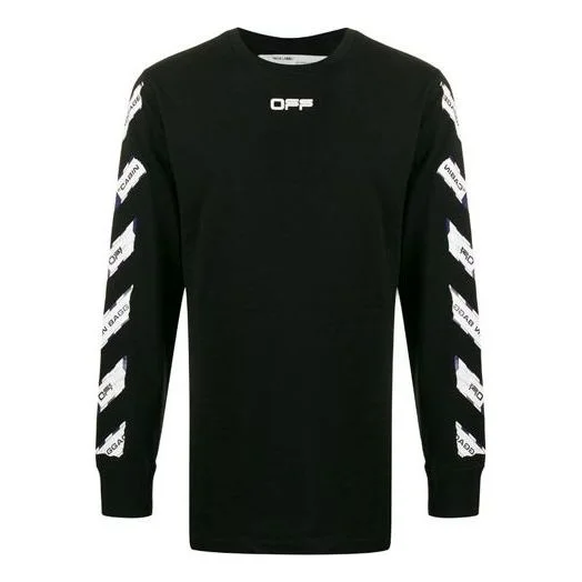 Off-White Airport Tape Printing Stripe Round Neck Black OMAB001S201850031088 - 1