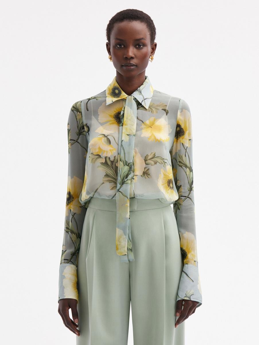 POPPY TIE-NECK CHIFFON BLOUSE - 1