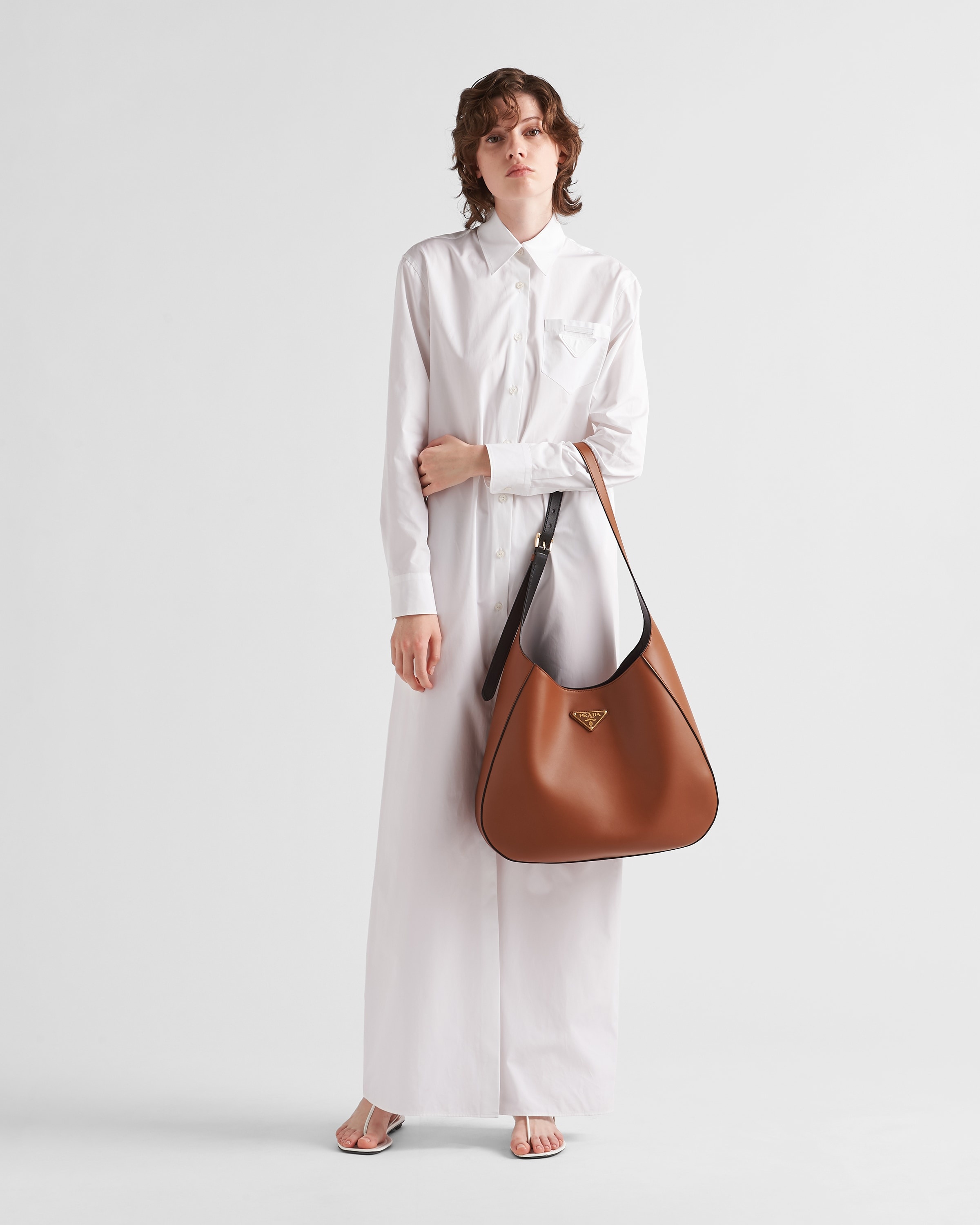 Prada Large leather shoulder bag with topstitching | REVERSIBLE