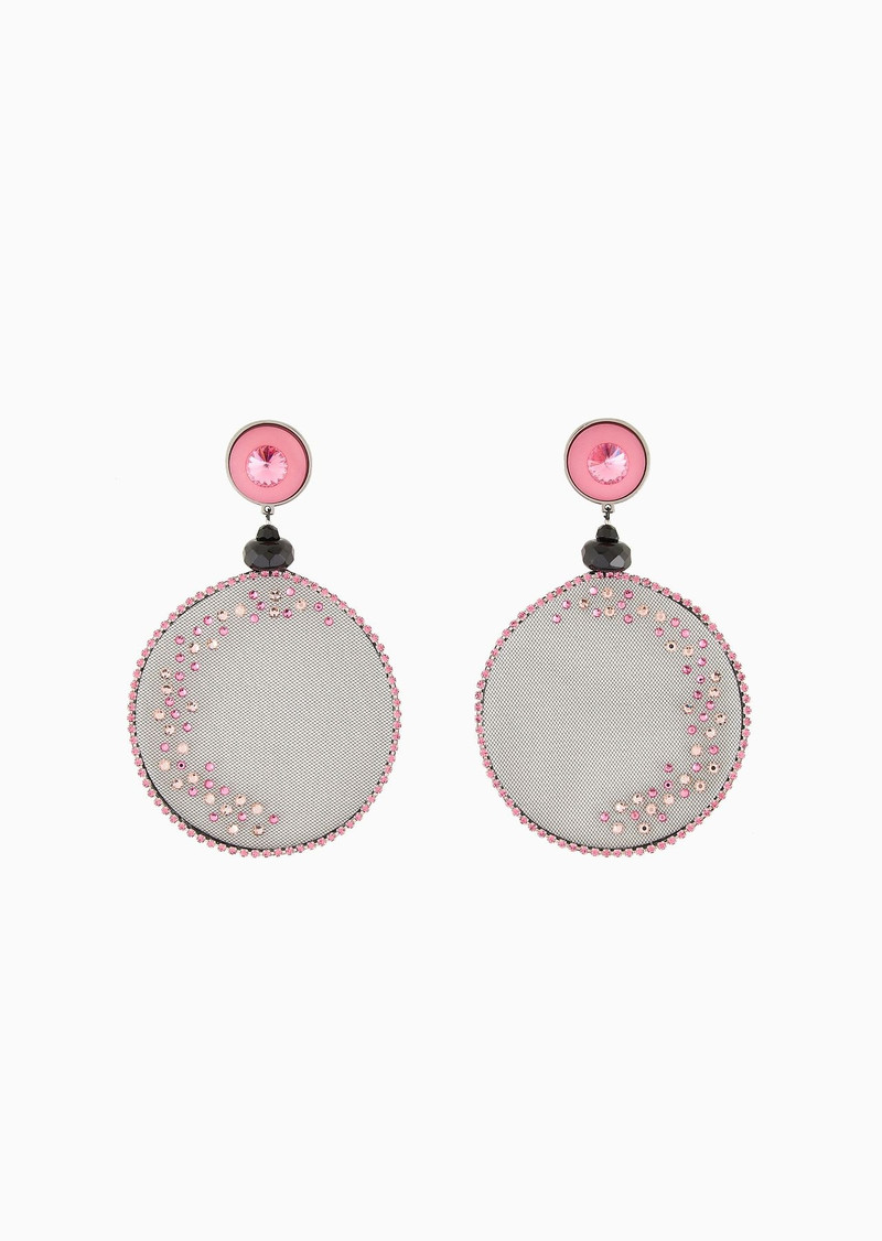 Resin clip-on earrings with embroidered tulle pendants 1