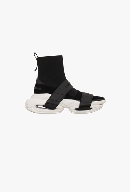 Black and white suede and knit B-Bold sneakers with straps - 1