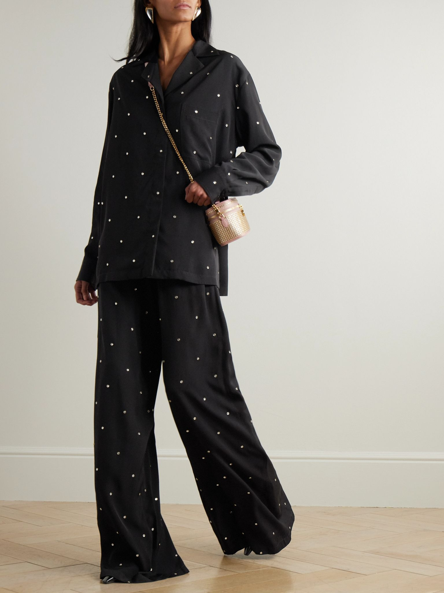 Crystal-embellished crepe shirt Black - 2