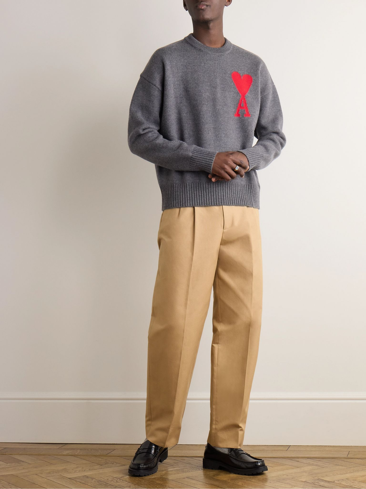 Logo-Intarsia Virgin Wool Sweater Gray - 2
