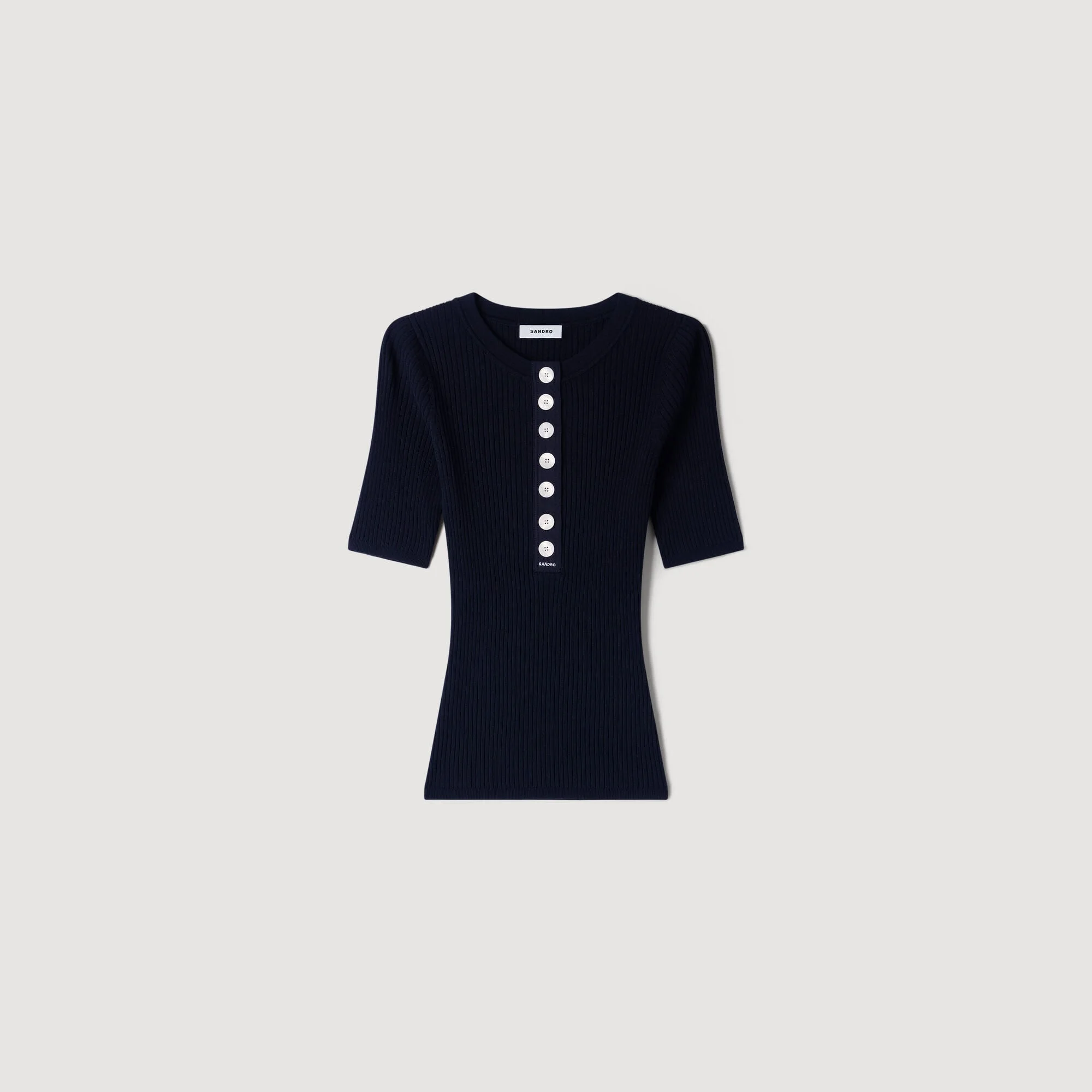 RIBBED BUTTON PLACKET KNIT TOP - 1
