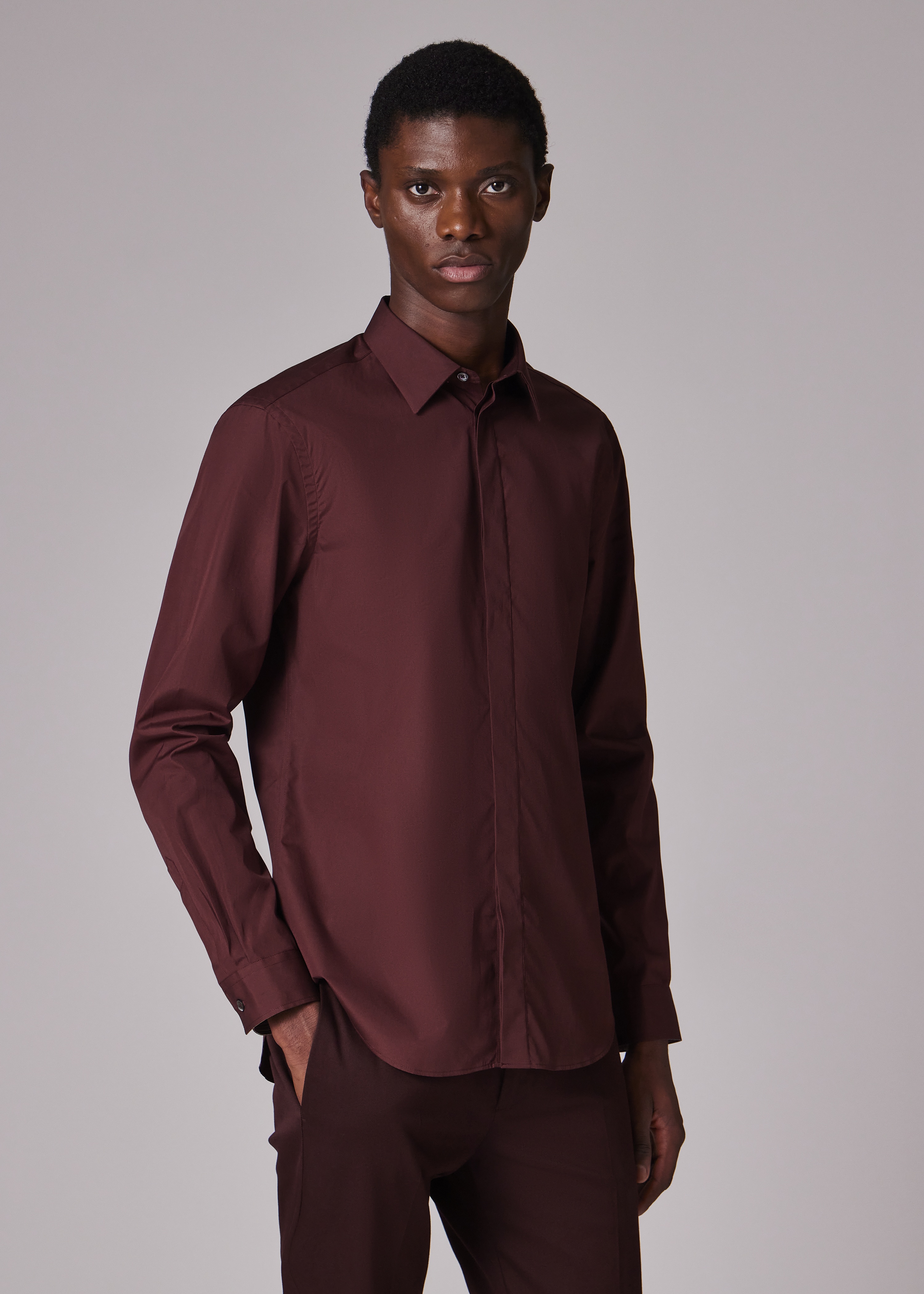 Slim-Fit Burgundy Cotton Shirt - 5