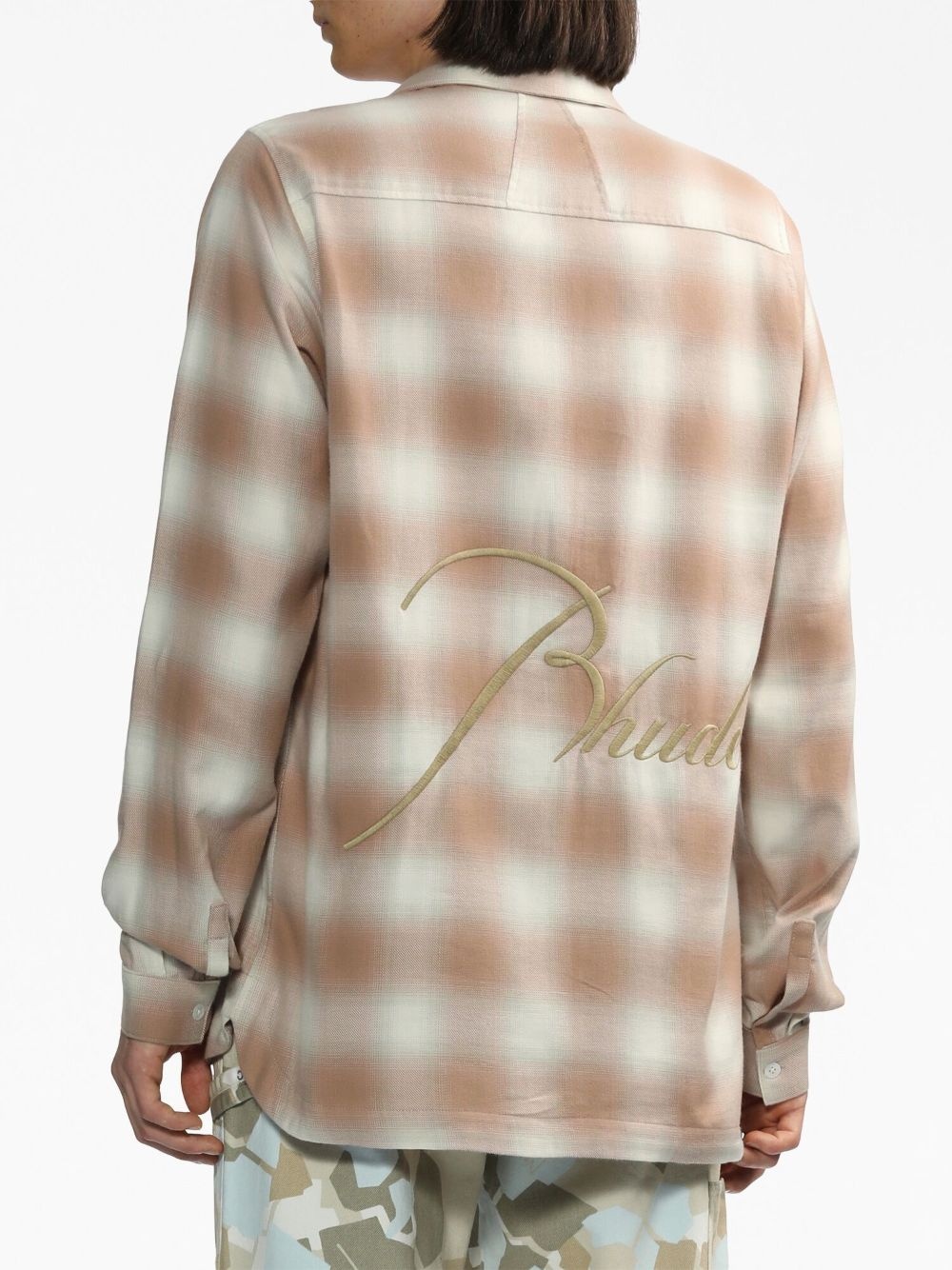 logo-embroidered check-print shirt - 4
