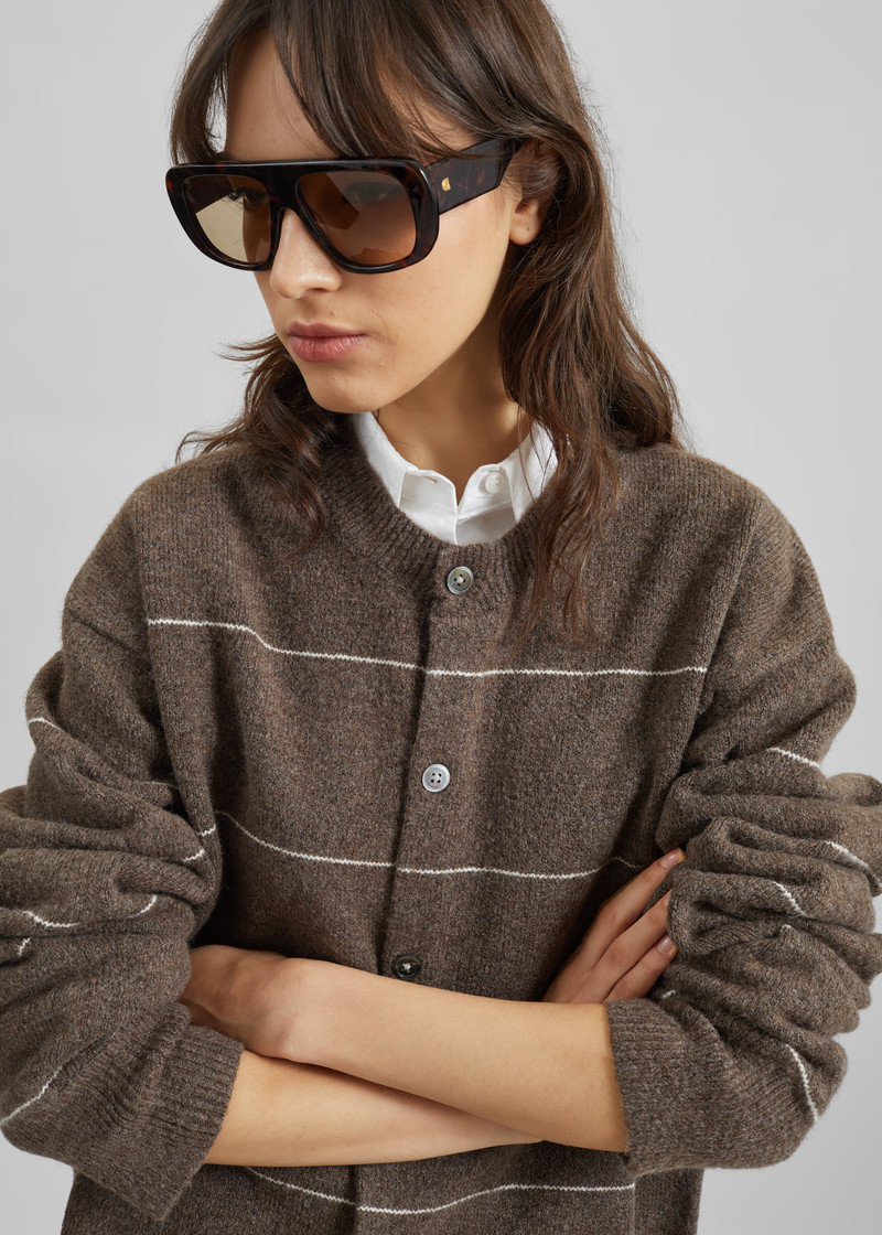 Stenvad Crewneck Cardigan - Brown/White Stripe 4