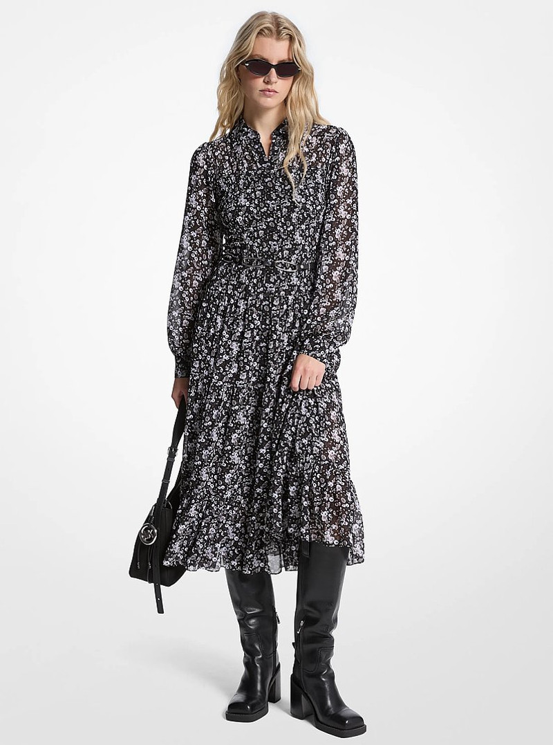Floral Print Smocked Georgette Shirtdress 1
