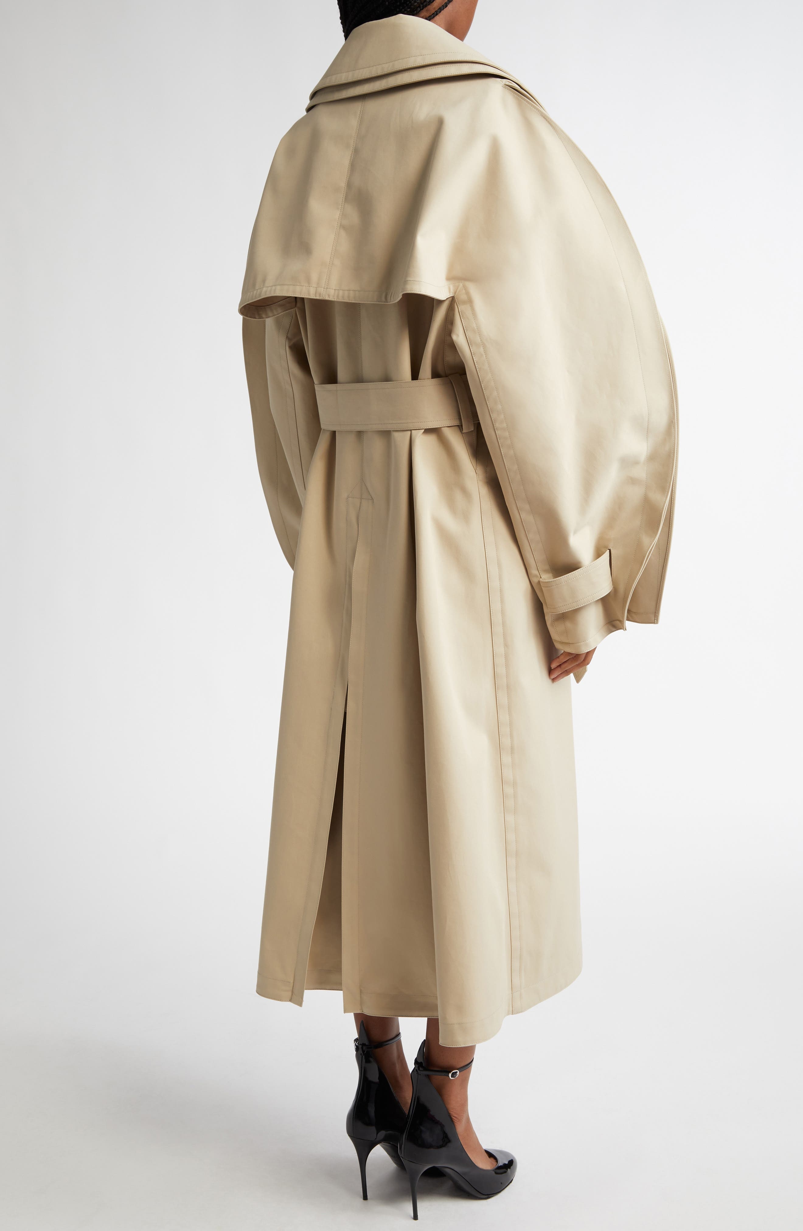 Alaïa Split Sleeve Belted Trench Coat in Beige at Nordstrom - 5