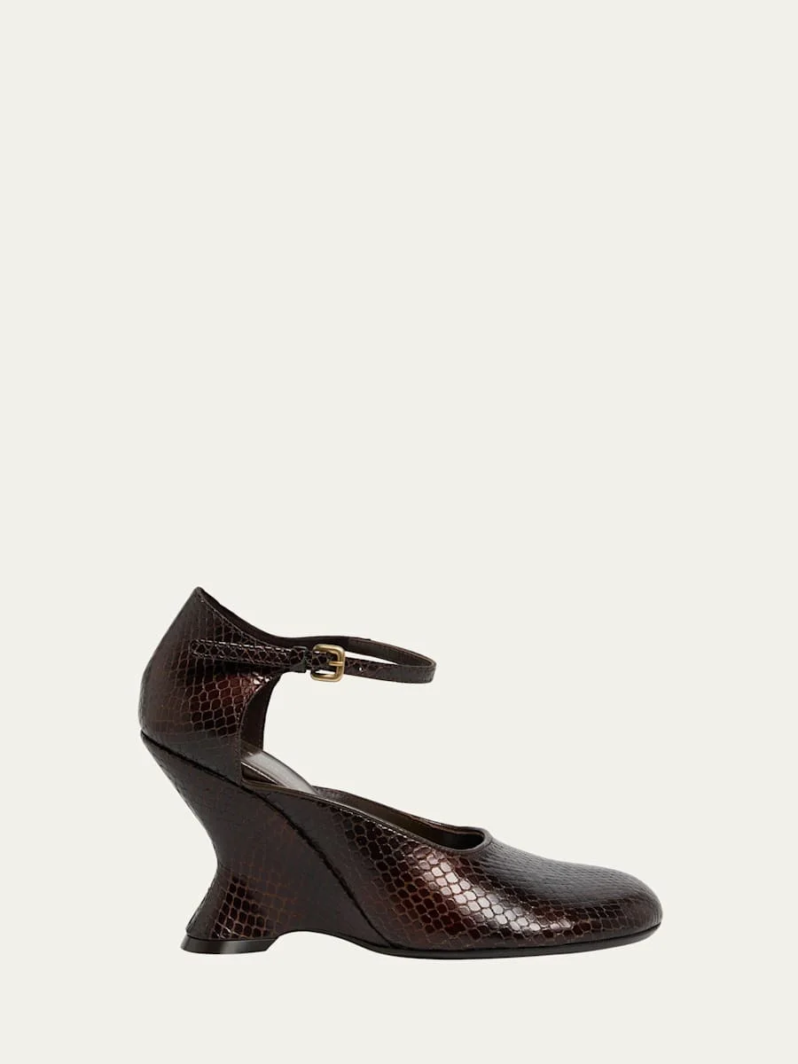 Python Stamped Leather Wedge Pumps - 1