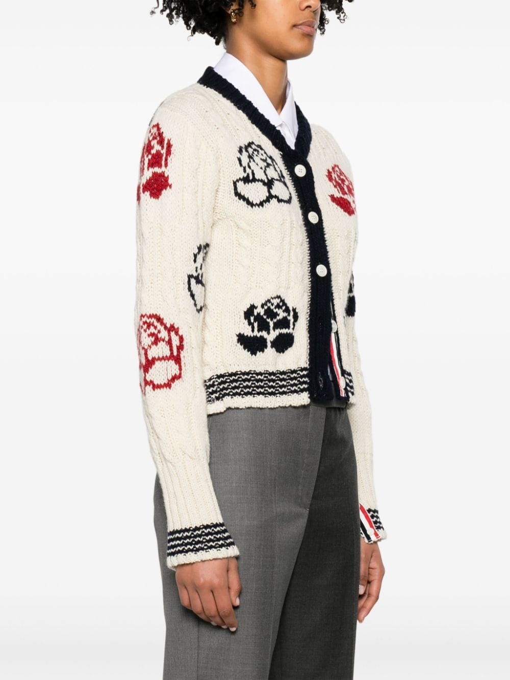 Rose-intarsia cable-knit cardigan - 3