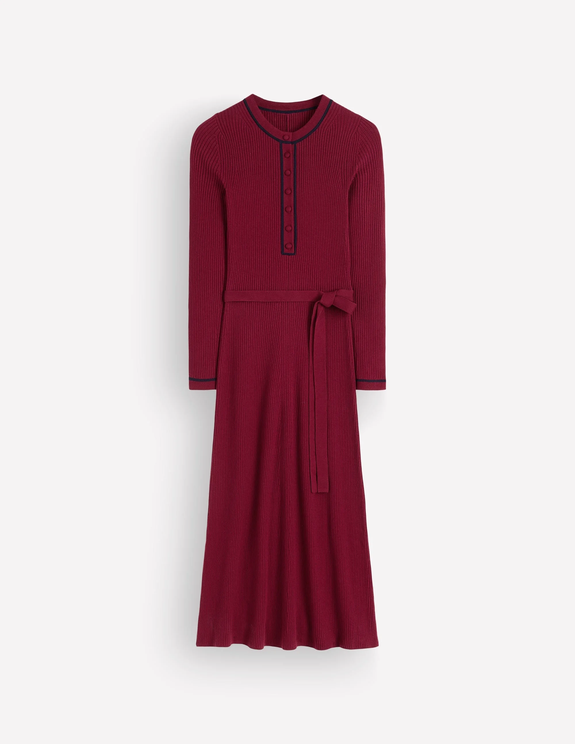 Paula Ribbed Crew Dress-Deep Wisteria, Navy - 1