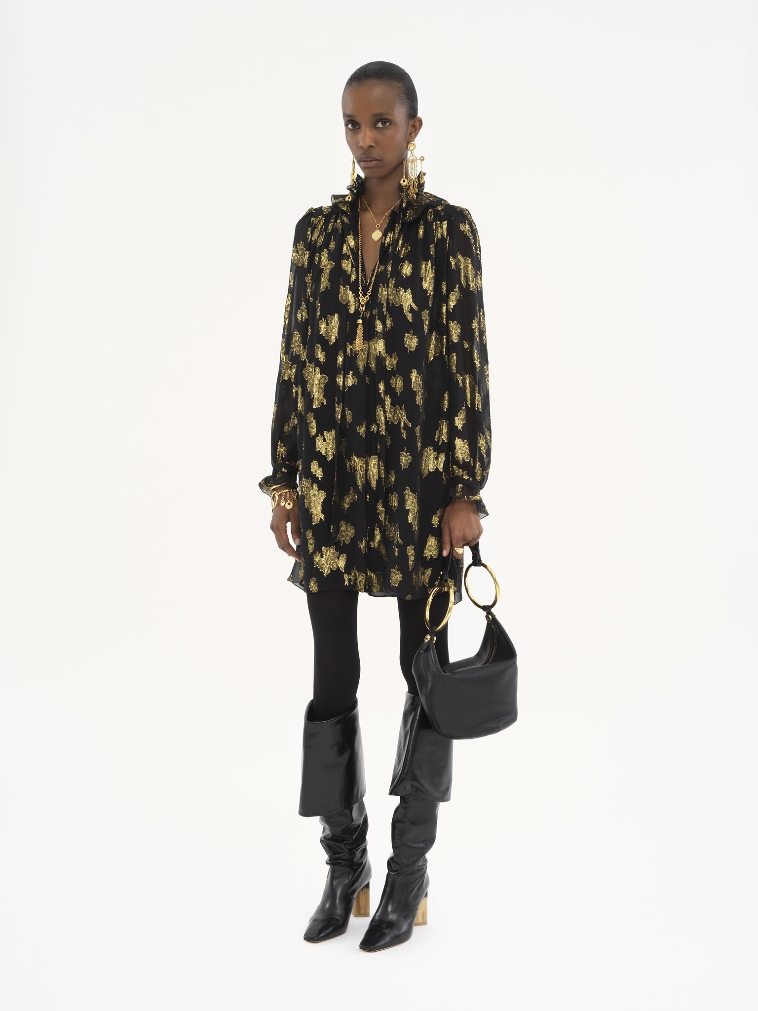TIE-FRONT MINI DRESS IN SILK JACQUARD & LUREX - 3