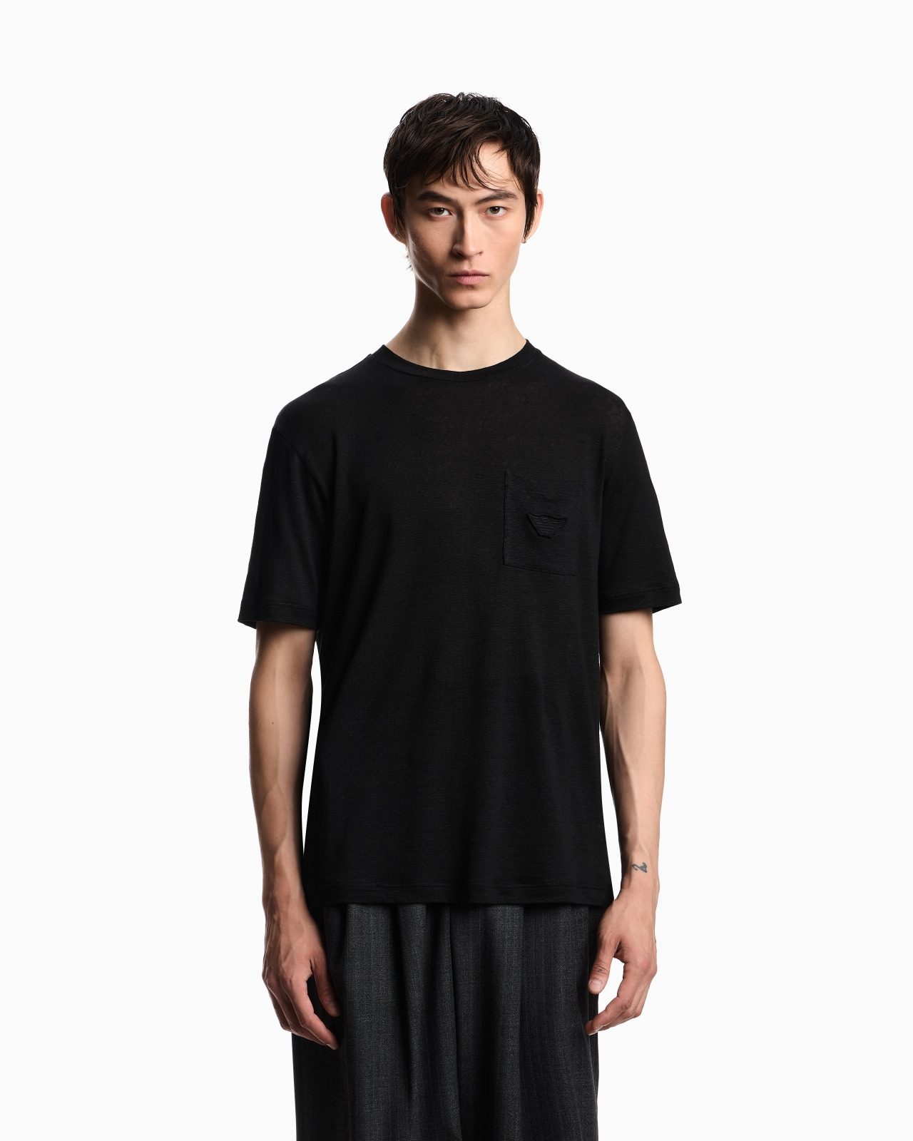 LINEN T-SHIRT WITH EAGLE EMBROIDERY PATCH - 4