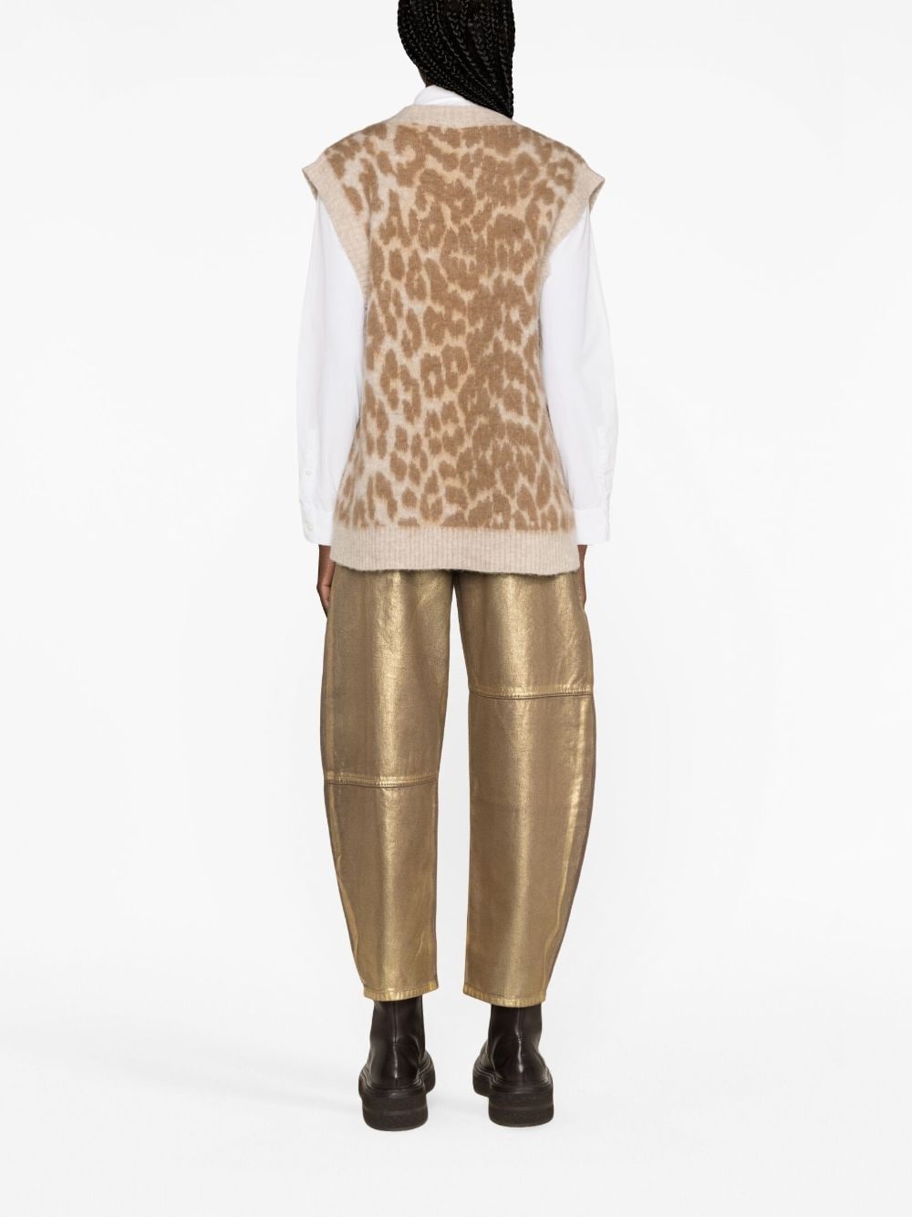 leopard-jacquard vest - 4