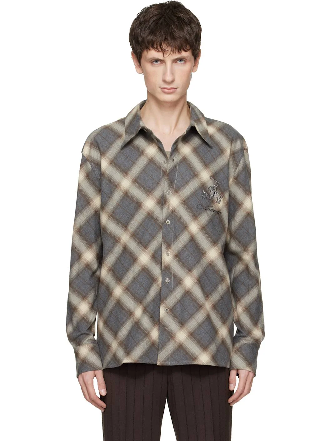 Gray Button-Up Shirt - 1