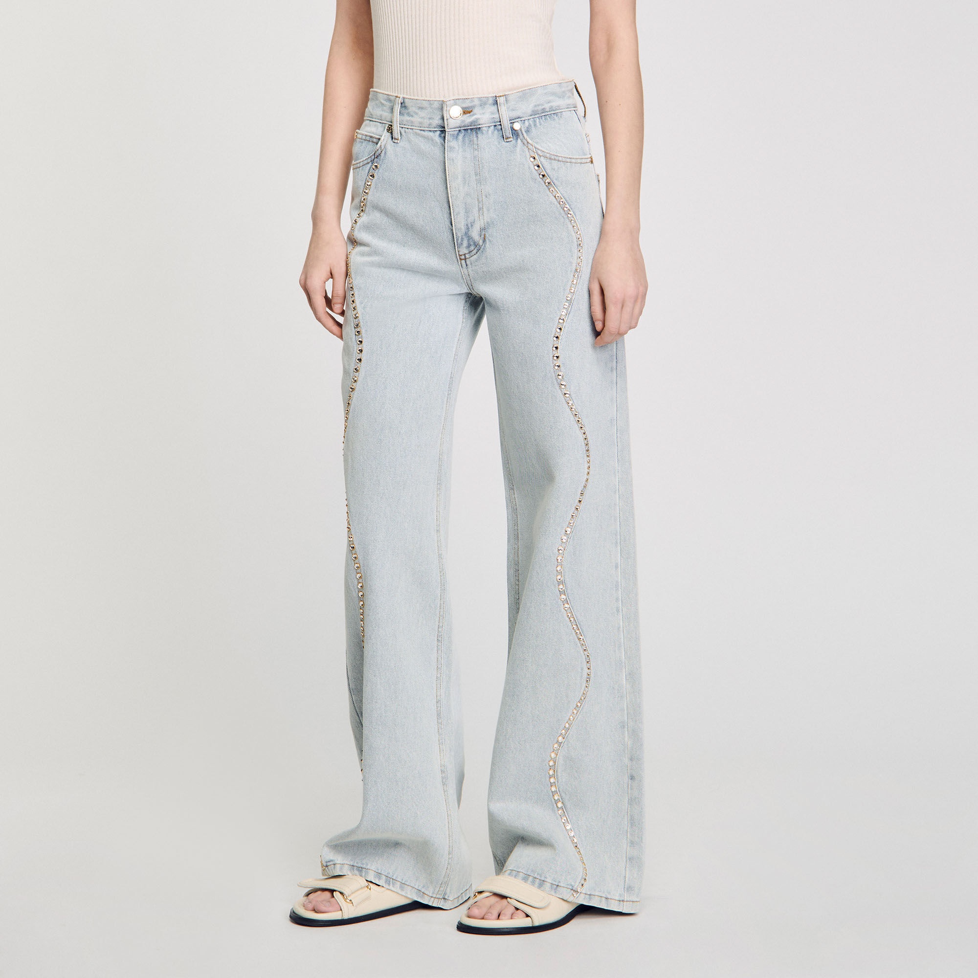 JEANS WITH RHINESTONE STRIPES - 4