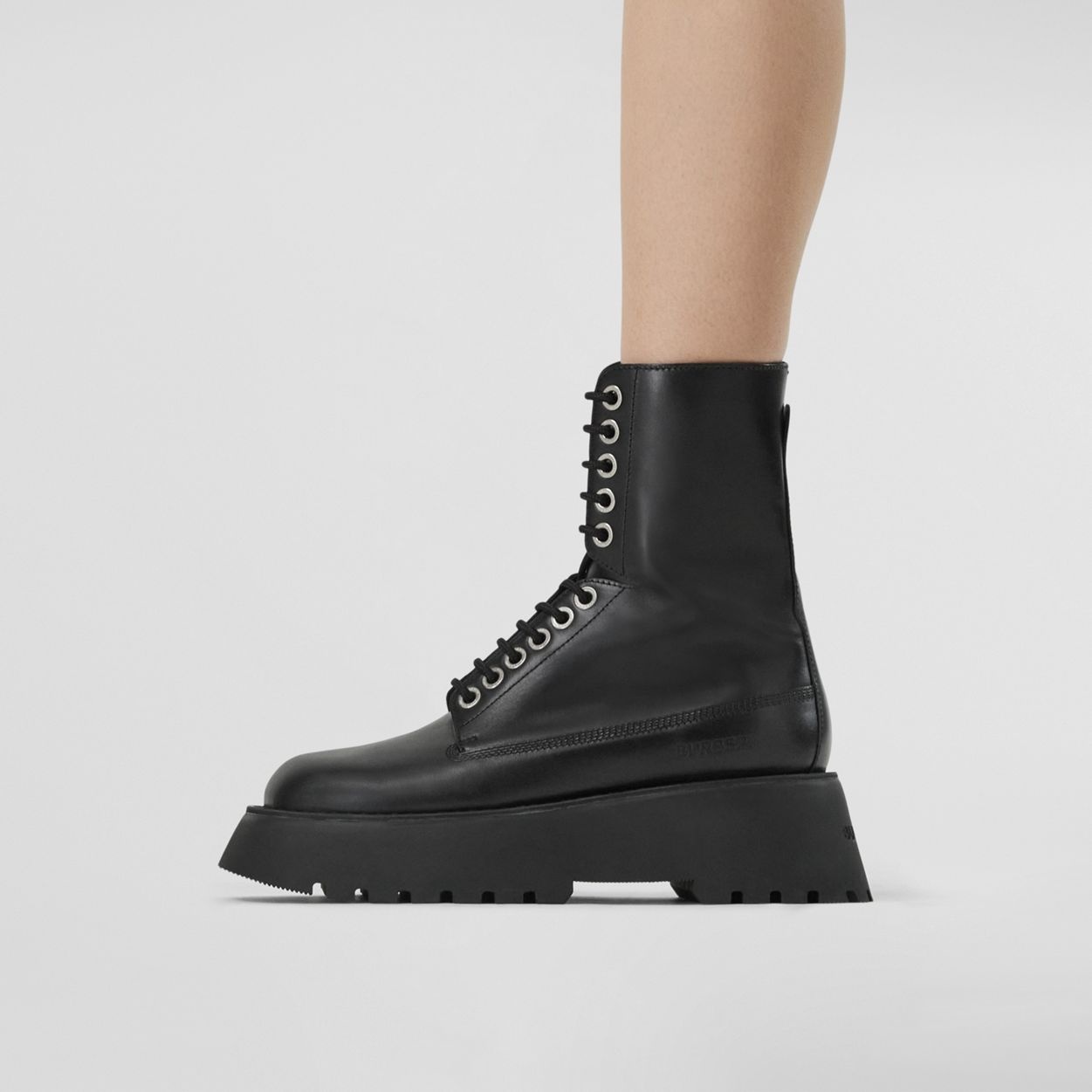 Logo Detail Platform Leather Boots - 3