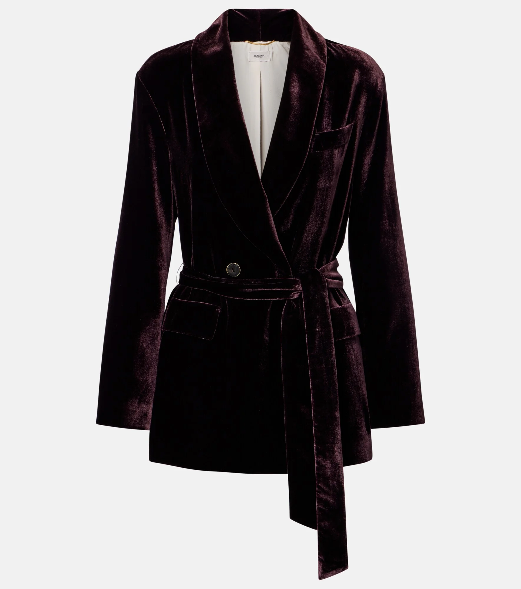 Belted double-breasted velvet blazer - 1