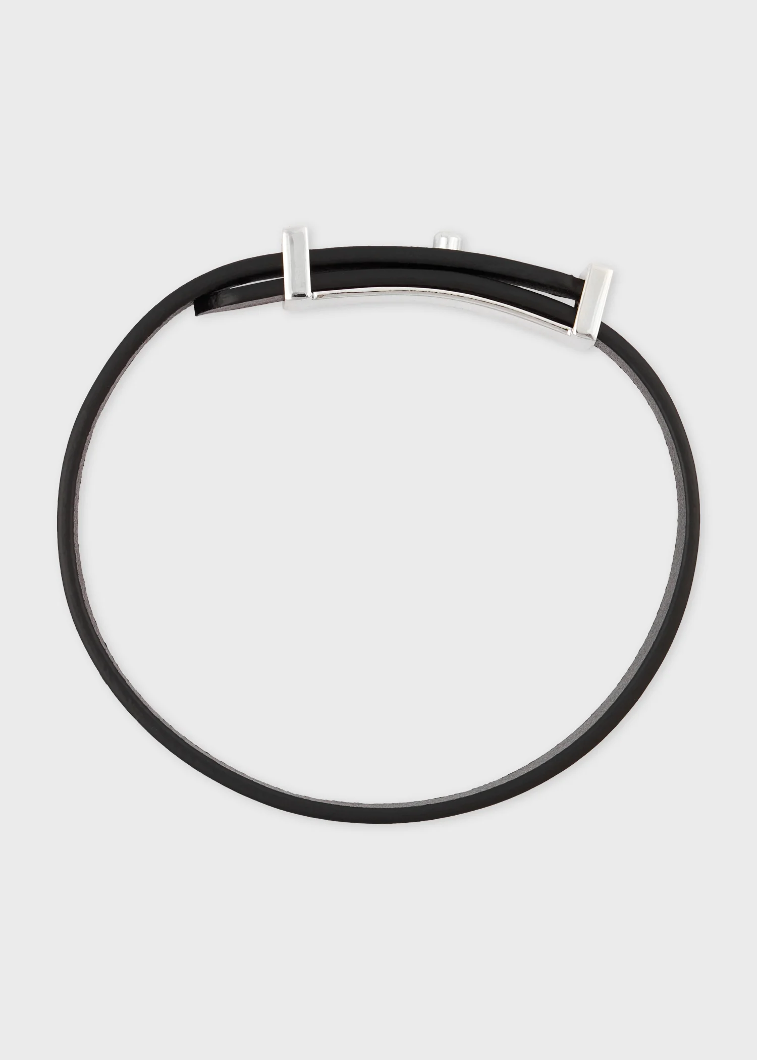 Black Signature Buckle Leather Bracelet - 1