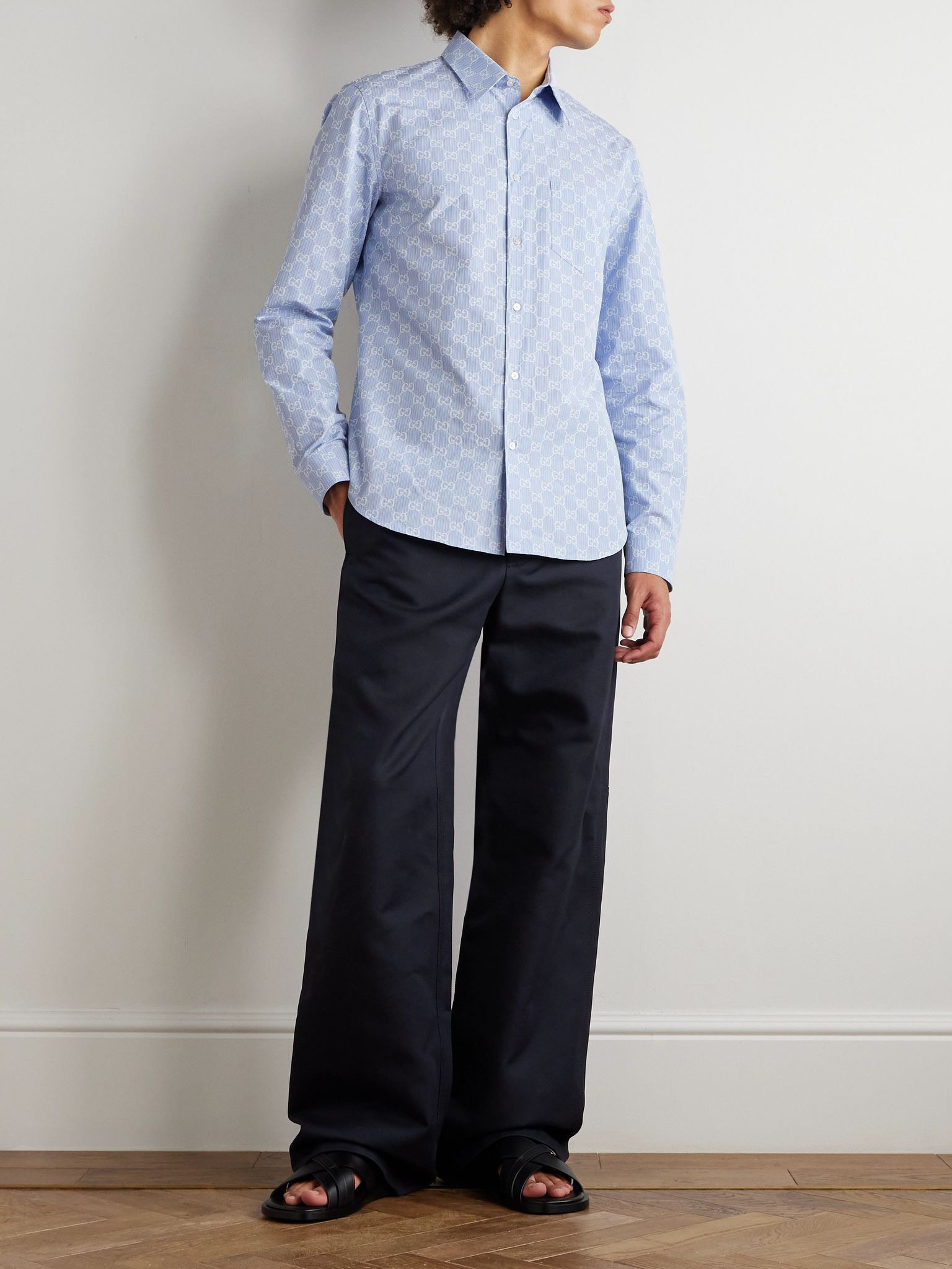 Striped Monogrammed Cotton and Silk-Blend Jacquard Shirt Blue - 2