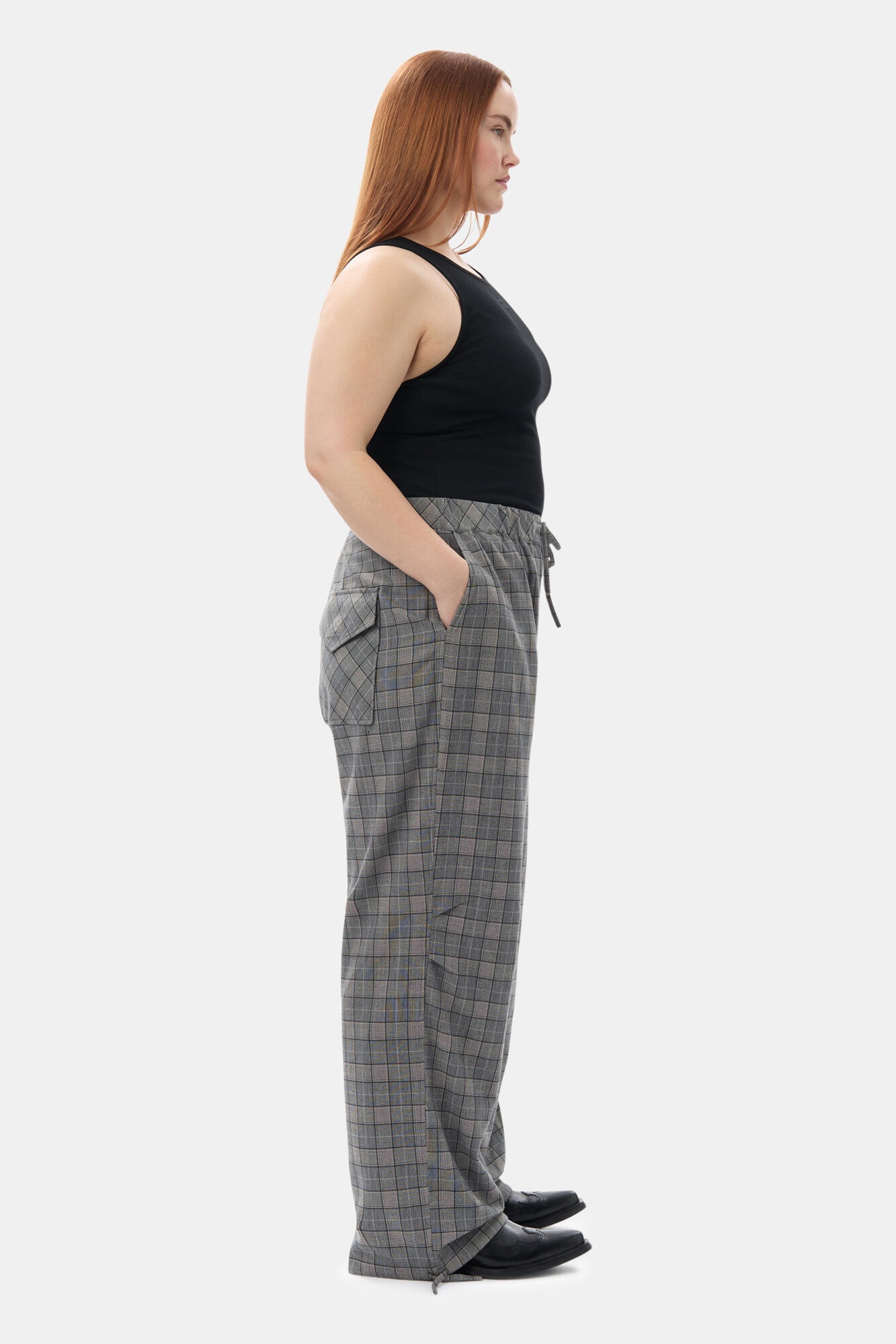 GANNI X PALOMA ELSESSER CHECK MIX DRAWSTRING TROUSERS - 3