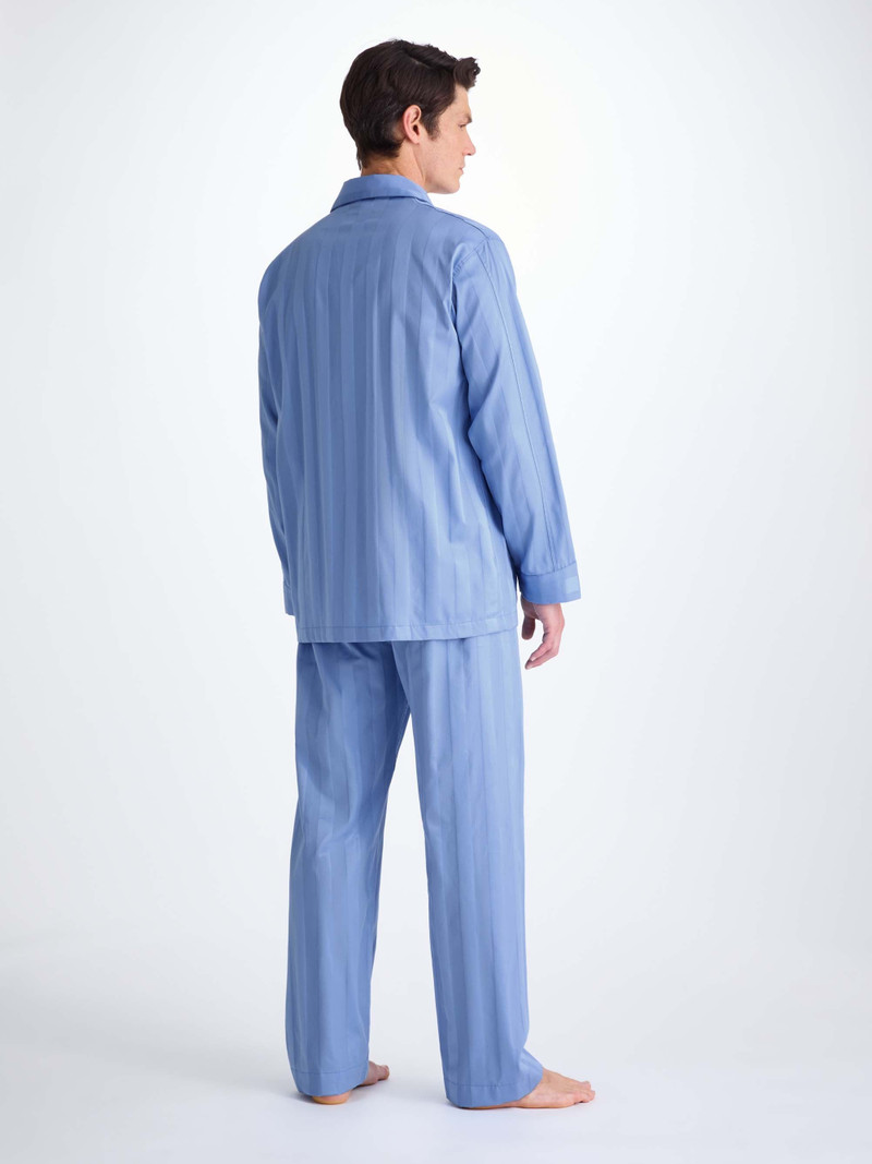 Lingfield Cotton Pajamas Mid Blue Stripe 4