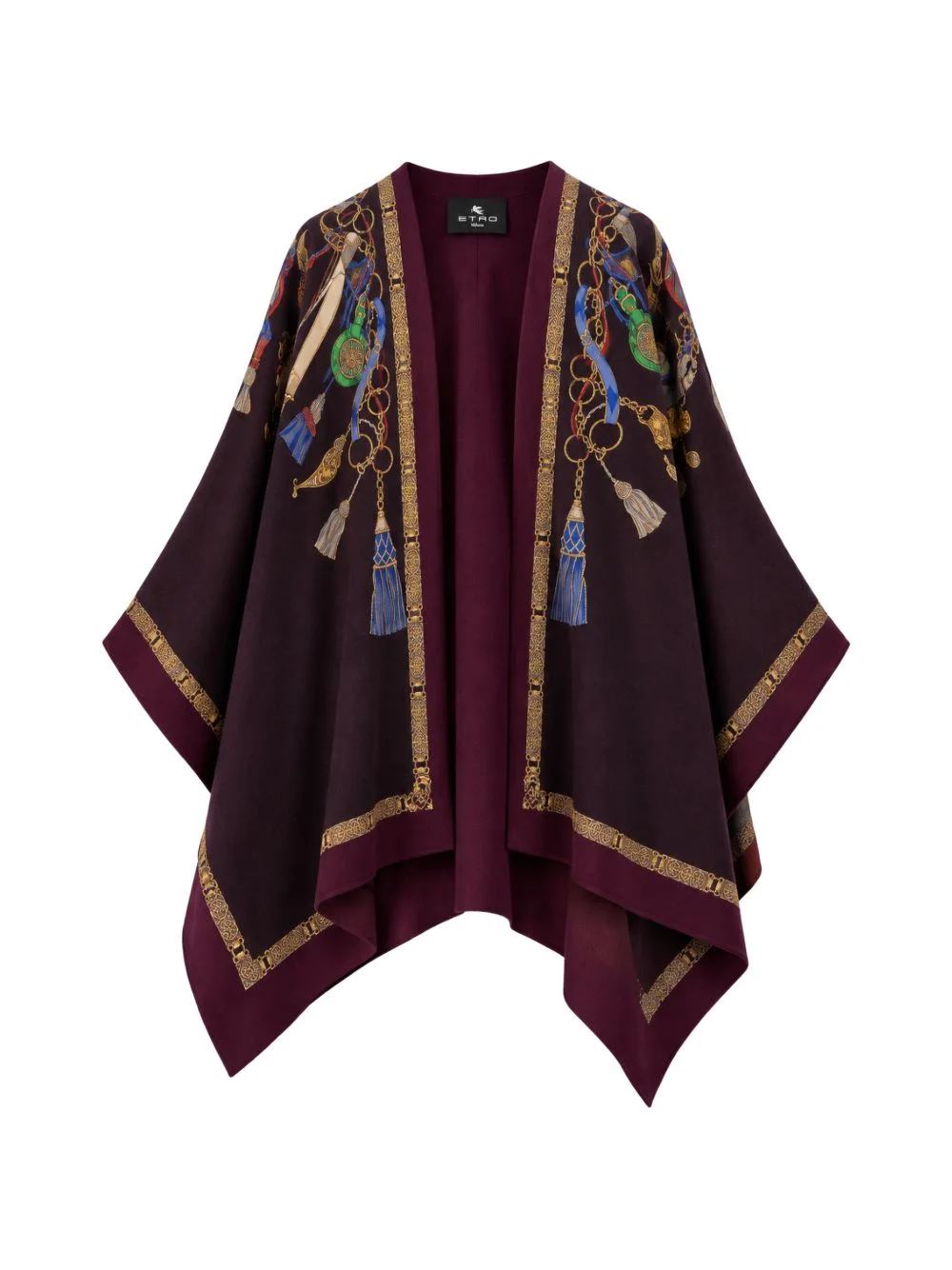tassel-print silk-trim cape - 1