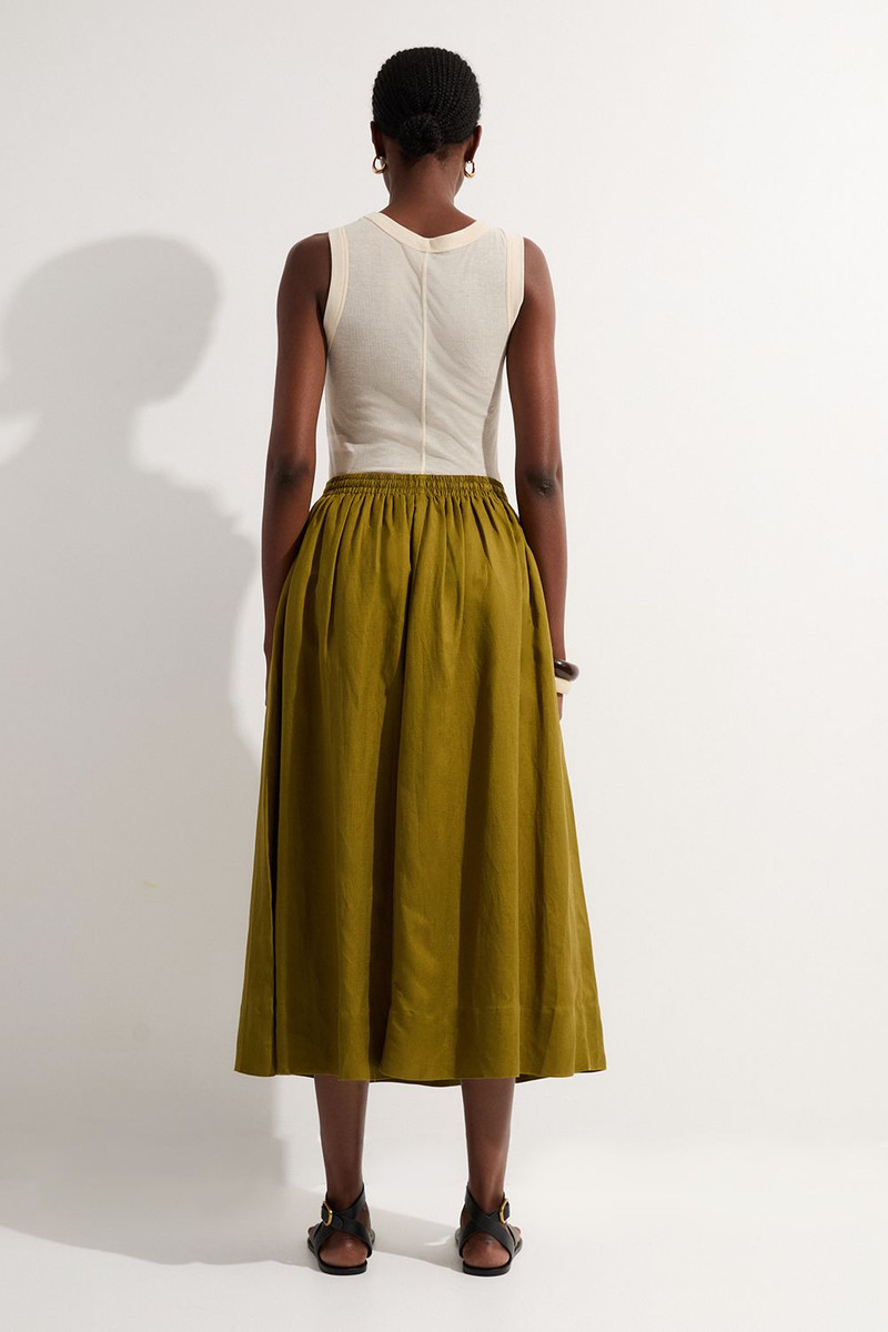 Viscose Linen Tie Waist Woven Full Midi Skirt 5