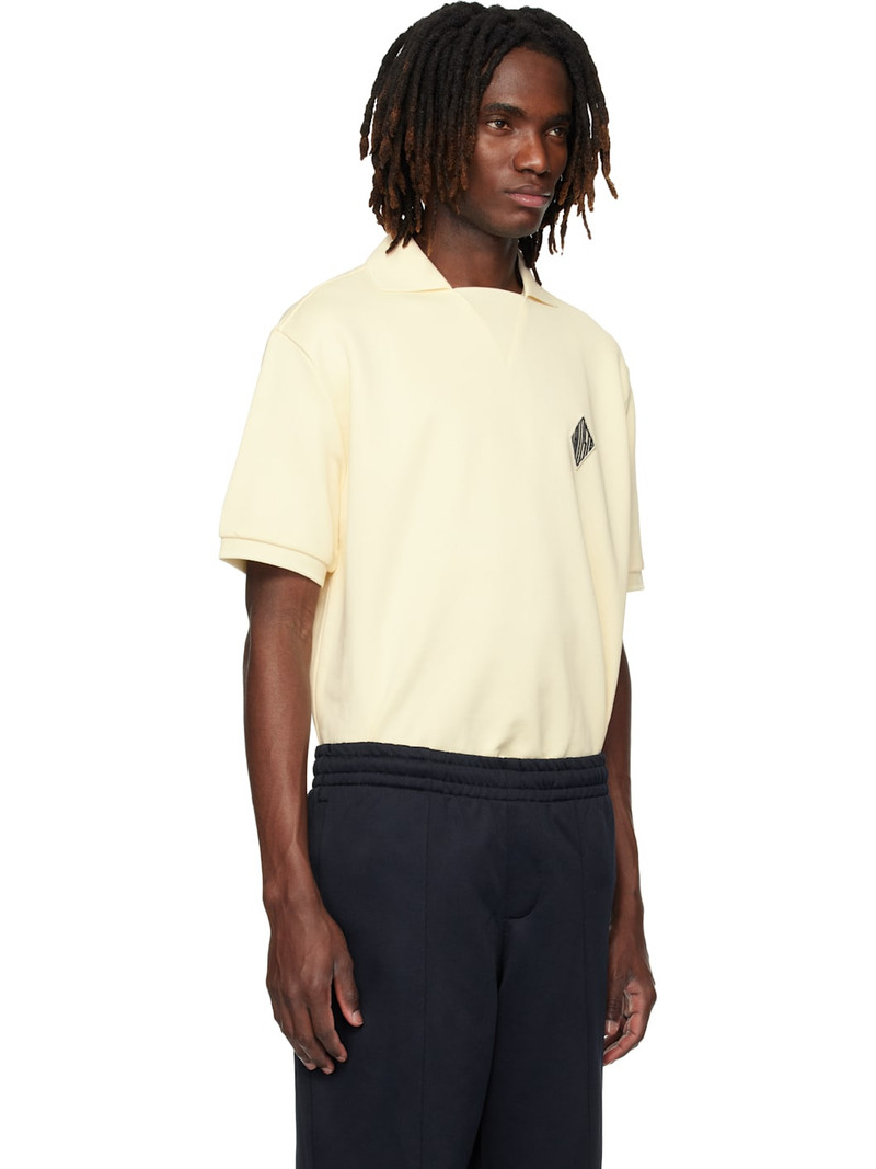 Beige Loose Fit Badge Accent Fleece Polo 2