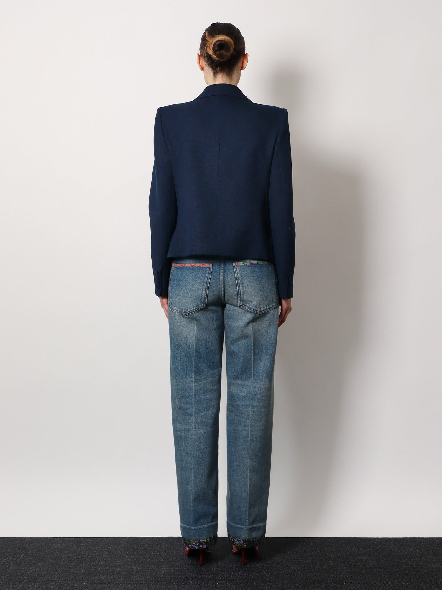 Jeans With Floral Print Fabric Border Detail - 3