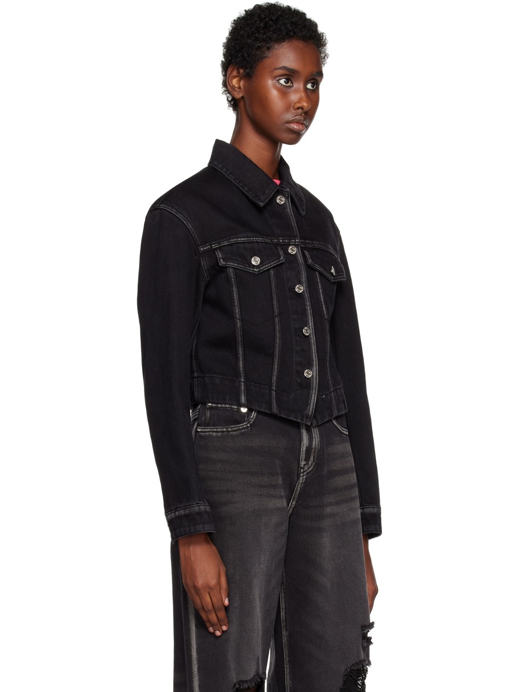 Black V-Line Denim Jacket - 2