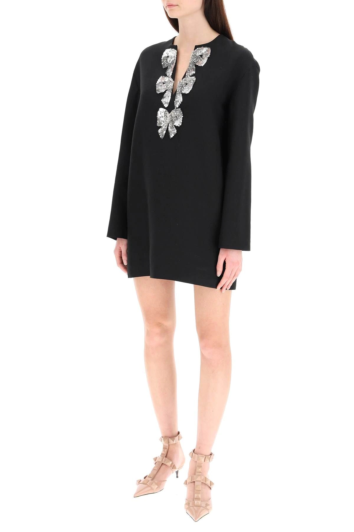 CREPE COUTURE CAFTAN MINI DRESS WITH BOWS EMBROIDERY - 2