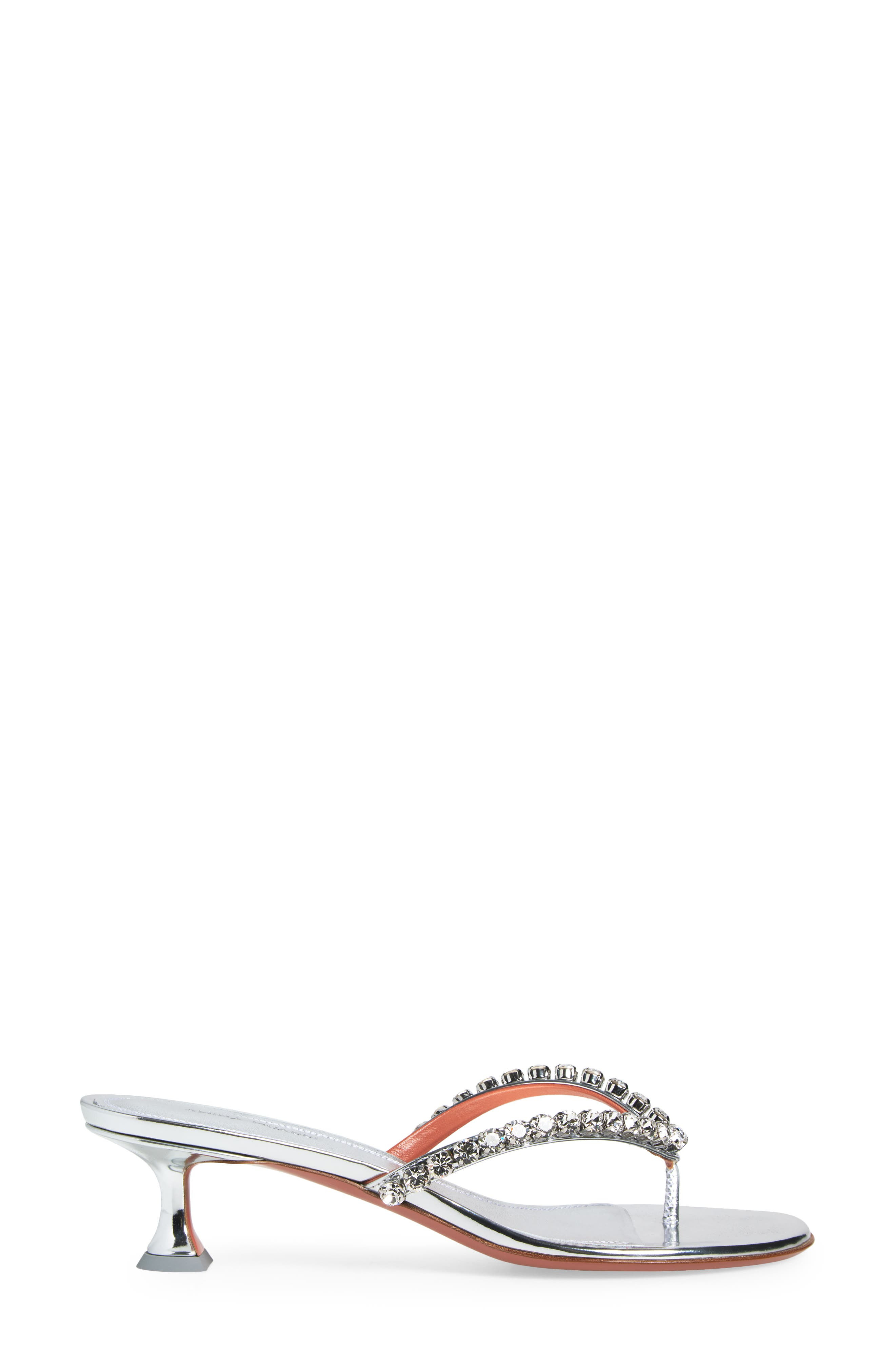 Amina Muaddi Gigi Metallic Crystal Strap Kitten Heel Sandal in Mirror Silver/White Crystals at Nords - 3