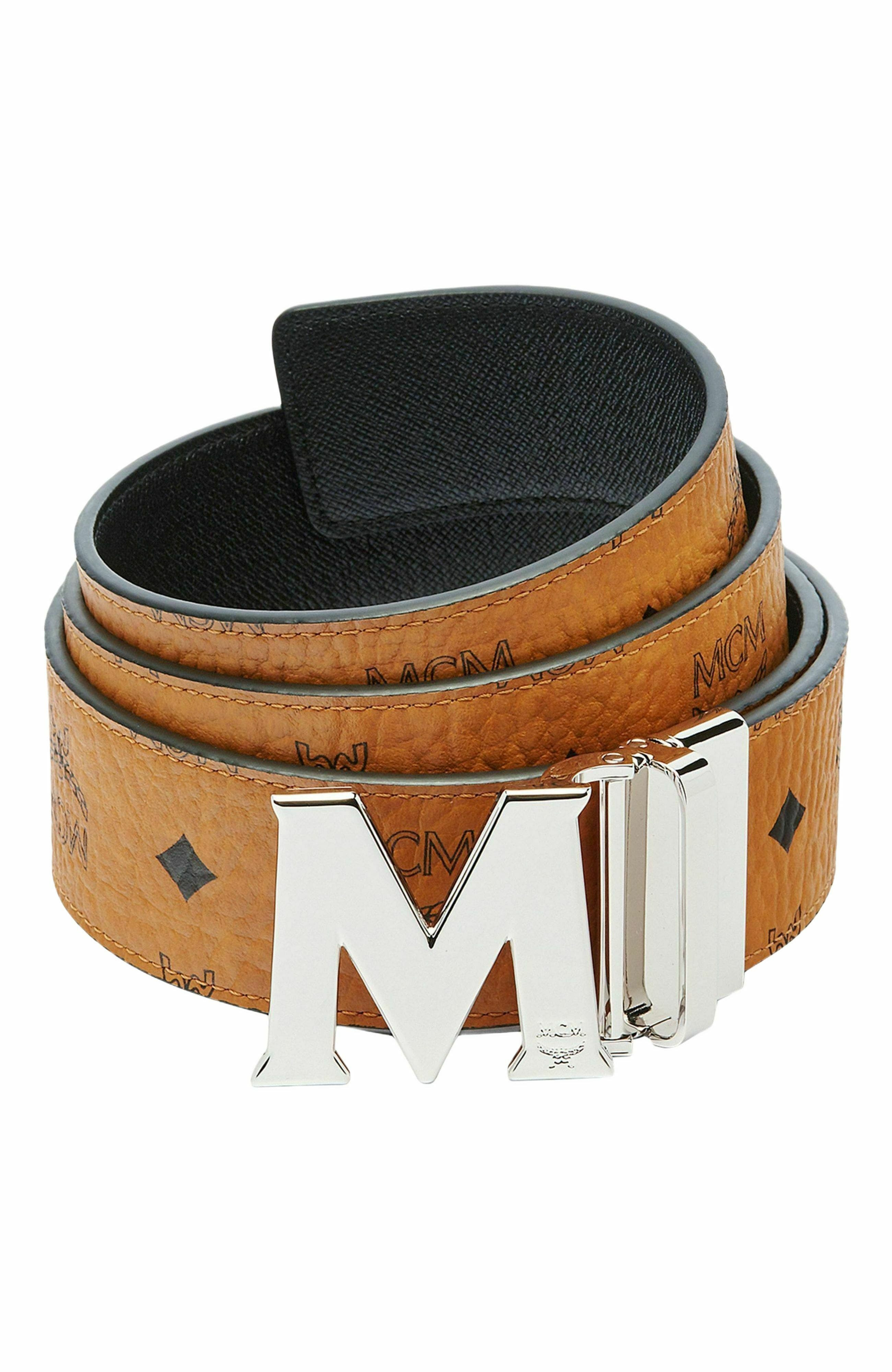 MCM Claus M Reversible Belt 1.75" in Visetos in Cognac at Nordstrom - 2