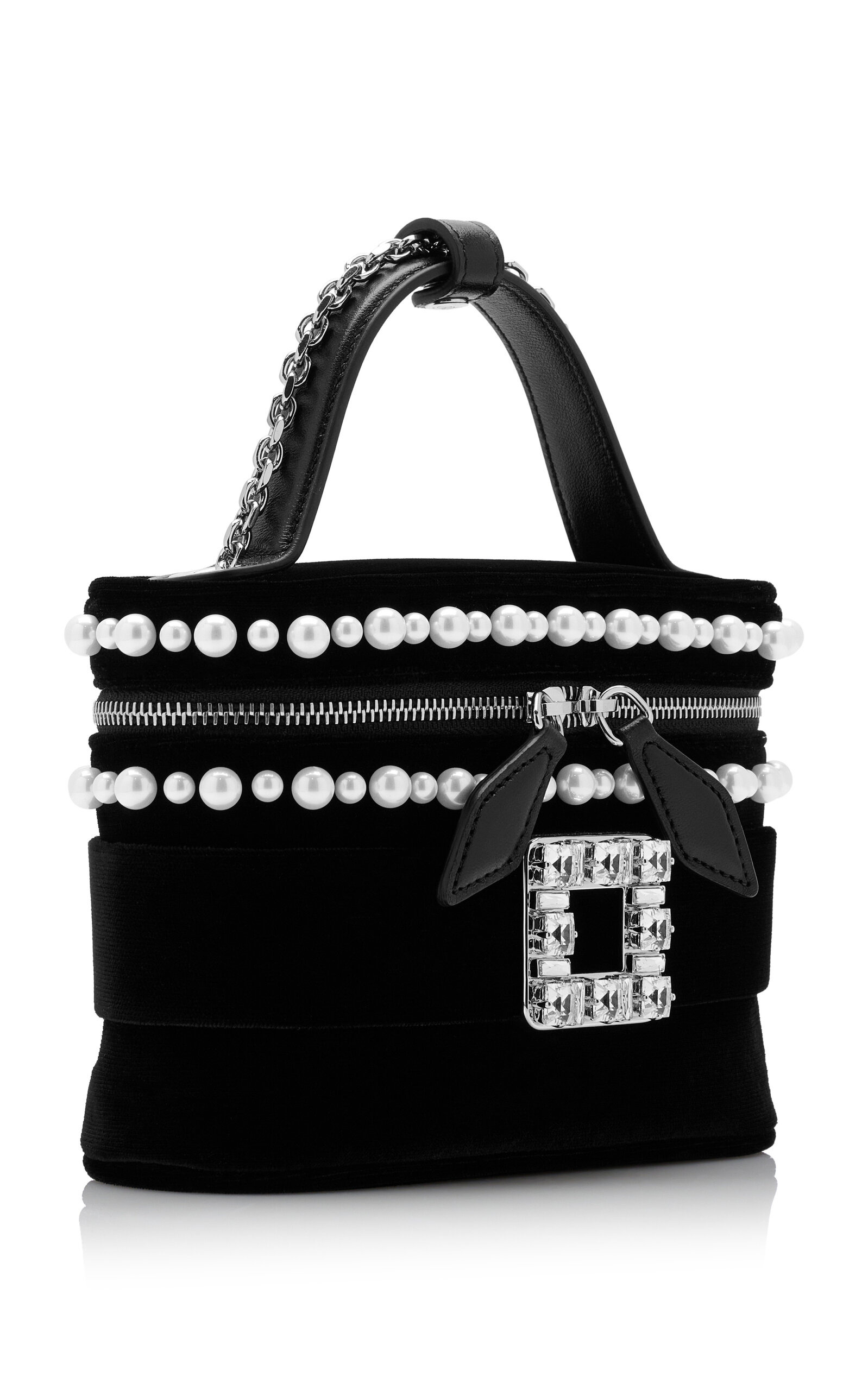 Pearl-Embellished Velvet Vanity Micro Bag black - 4