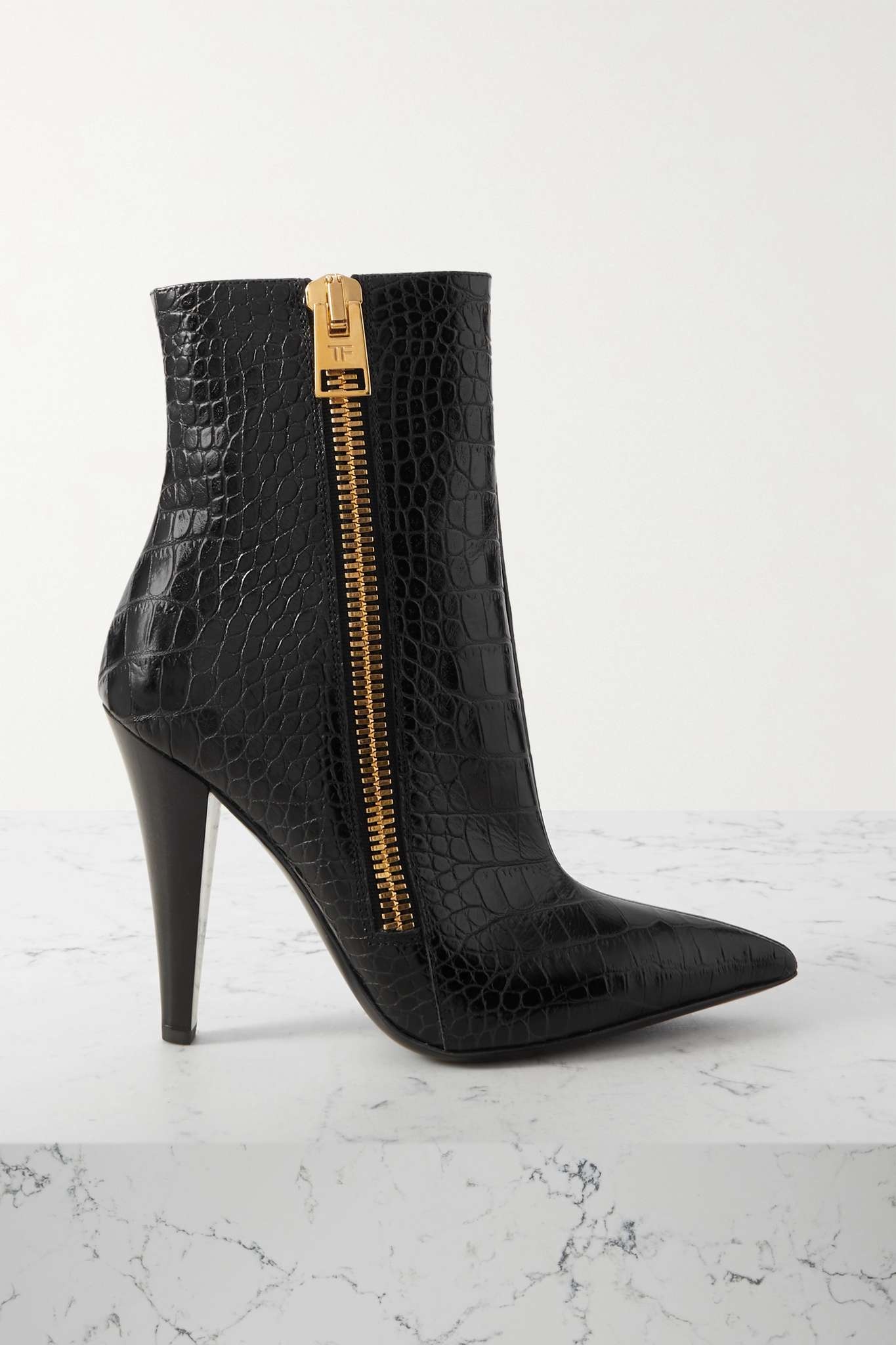 Croc-effect leather ankle boots - 1