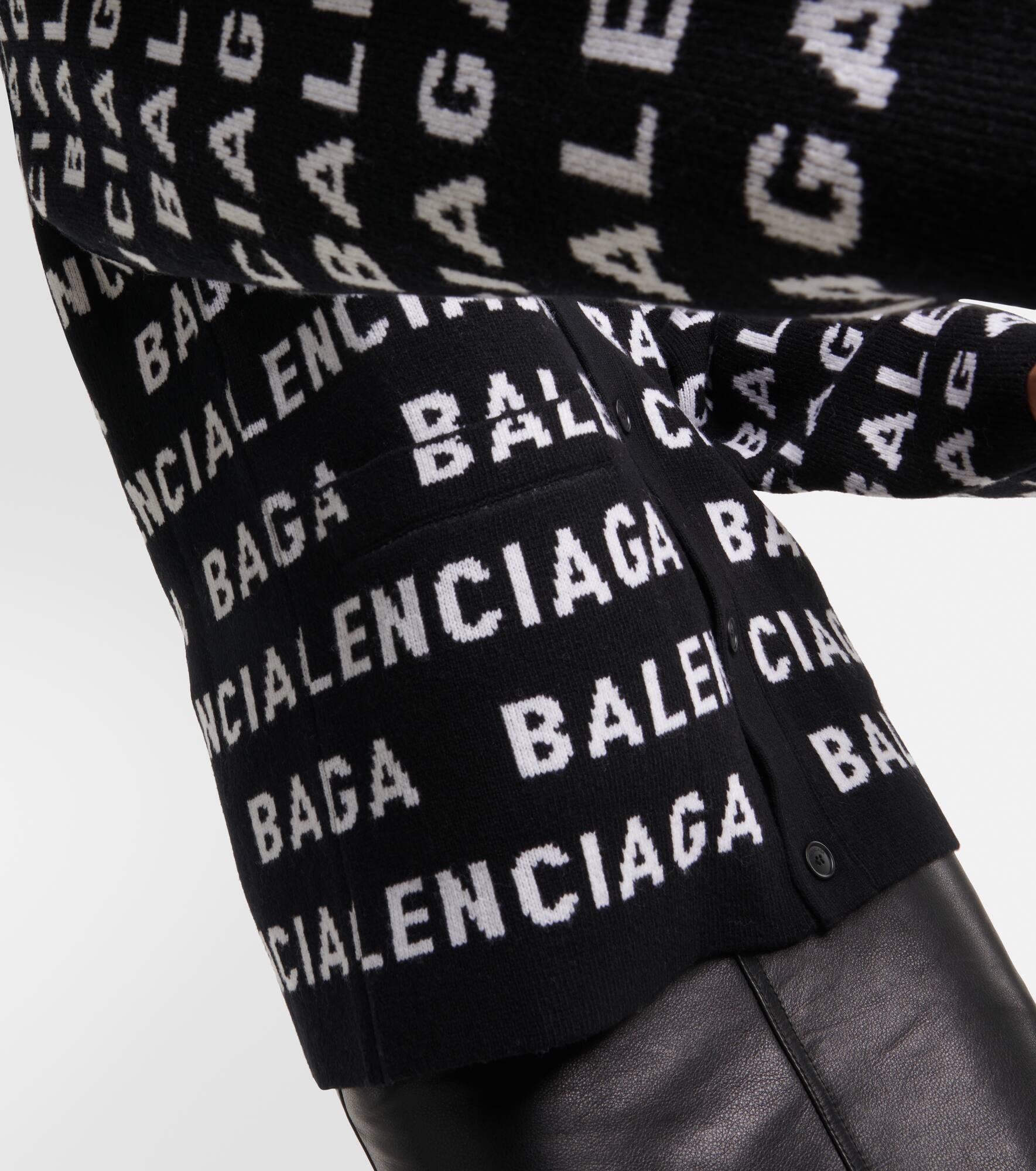 Logo jacquard wool-blend cardigan - 4
