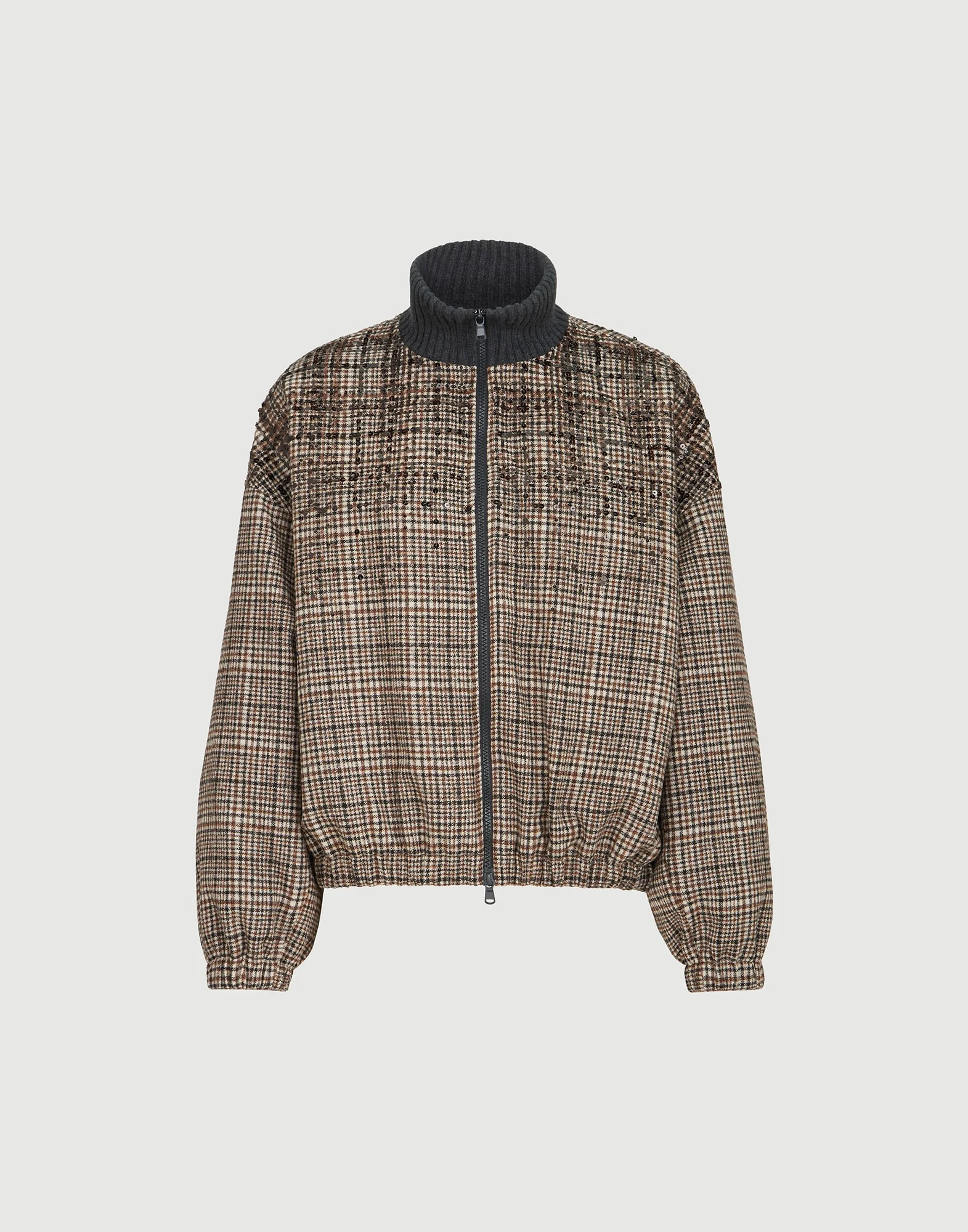 Checked alpaca and wool bomber jacket with dazzling degradé embroidery and Thermore® padding - 1