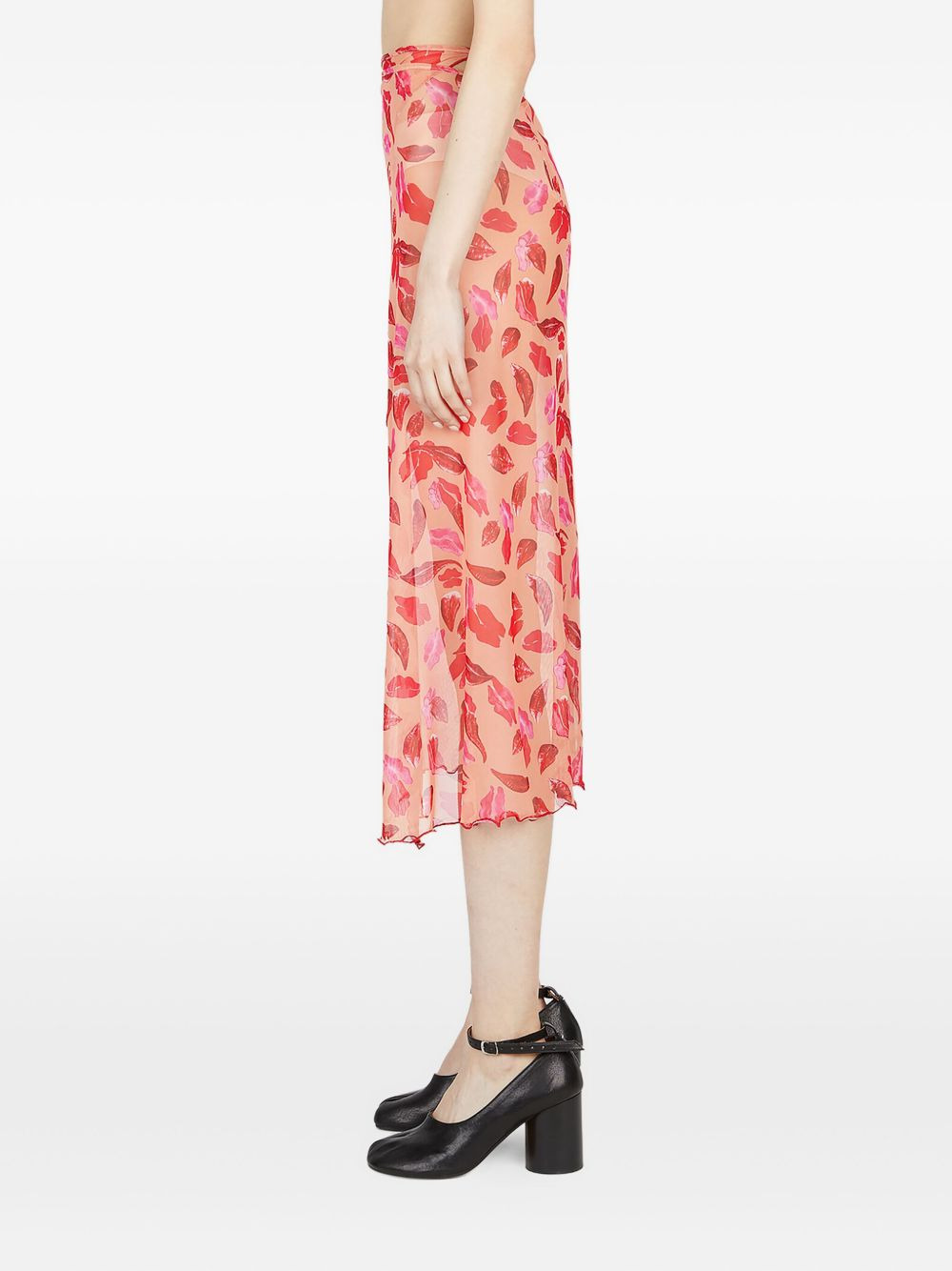 lip-print ruffled skirt - 3