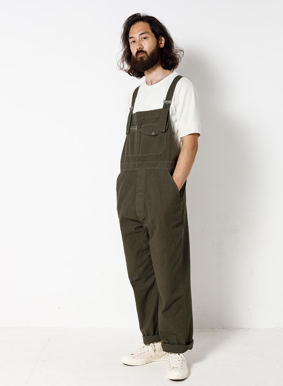 Nigel Cabourn Original Lybro Dungaree Cotton Broken Twill in Army 