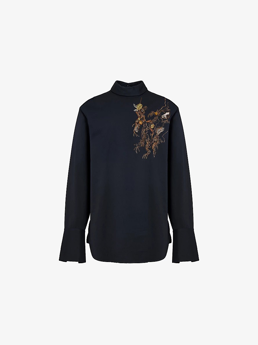 High-Neck Embellished Cotton Shirt - 1