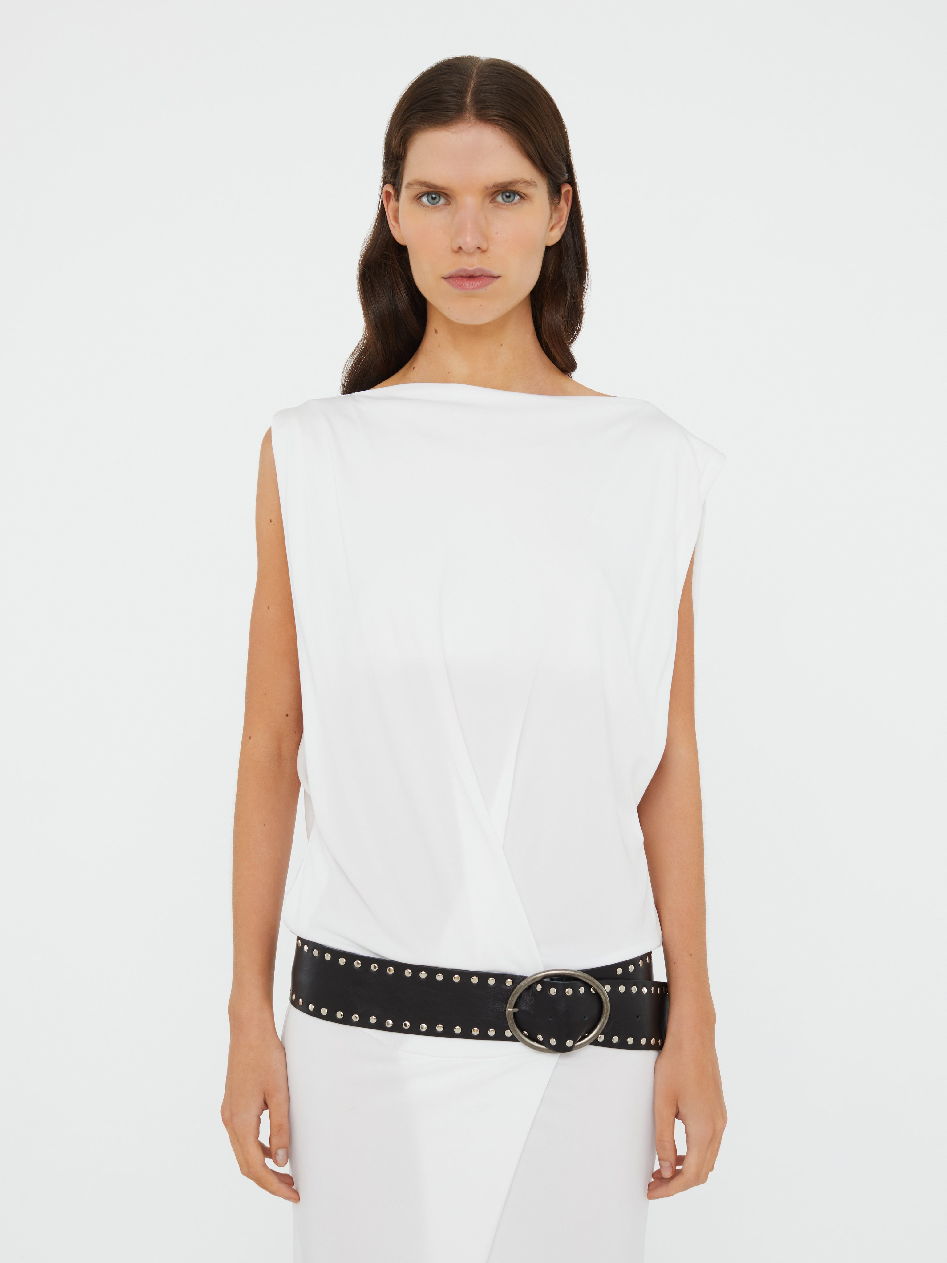 Leather Belted Drop Jersey Dress - 3
