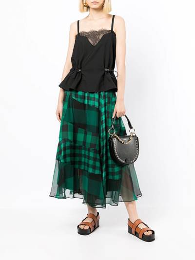 sacai check-print tulle-trim midi skirt outlook