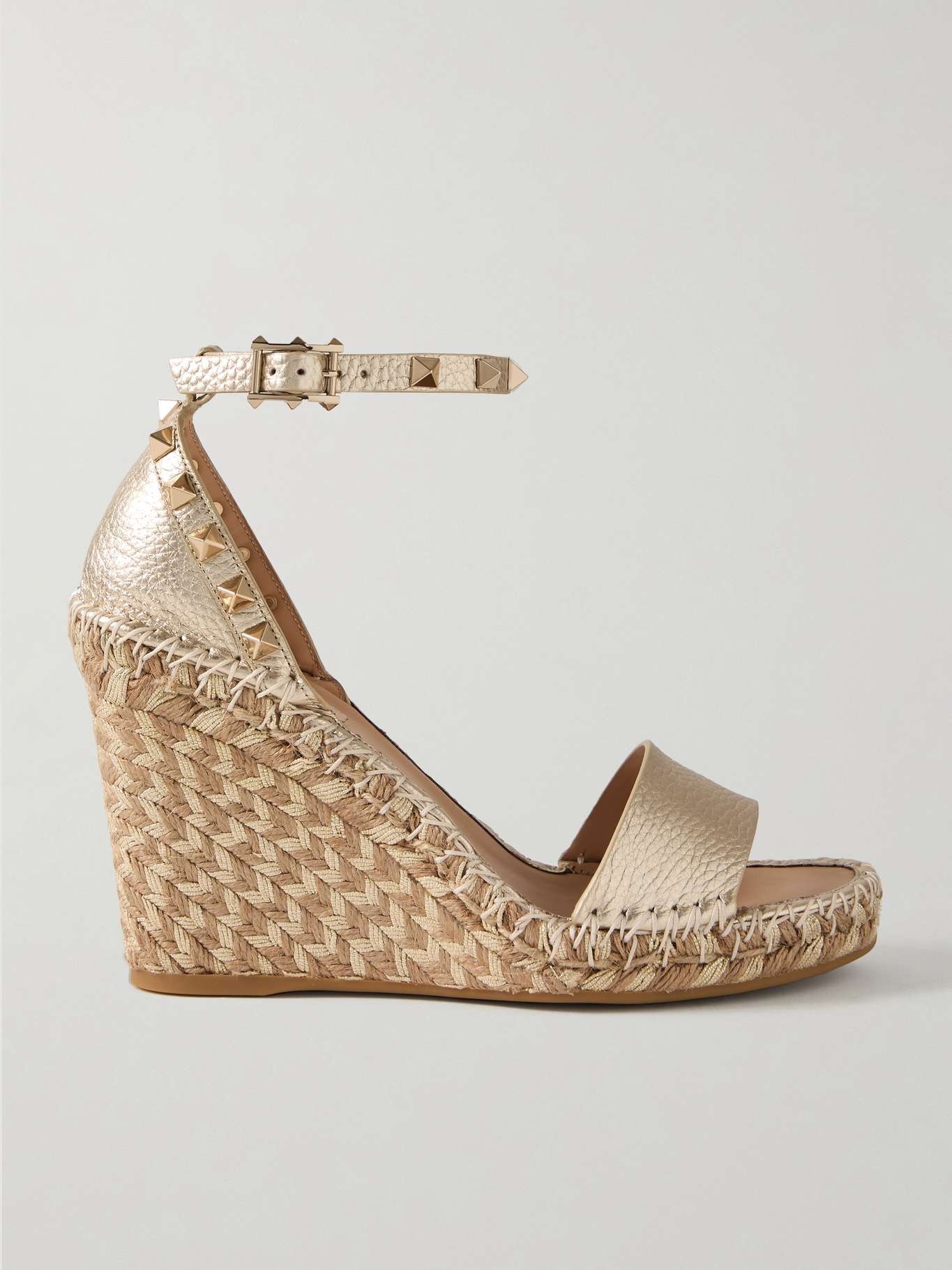 Rockstud 105 metallic textured-leather espadrille wedge sandals - 1