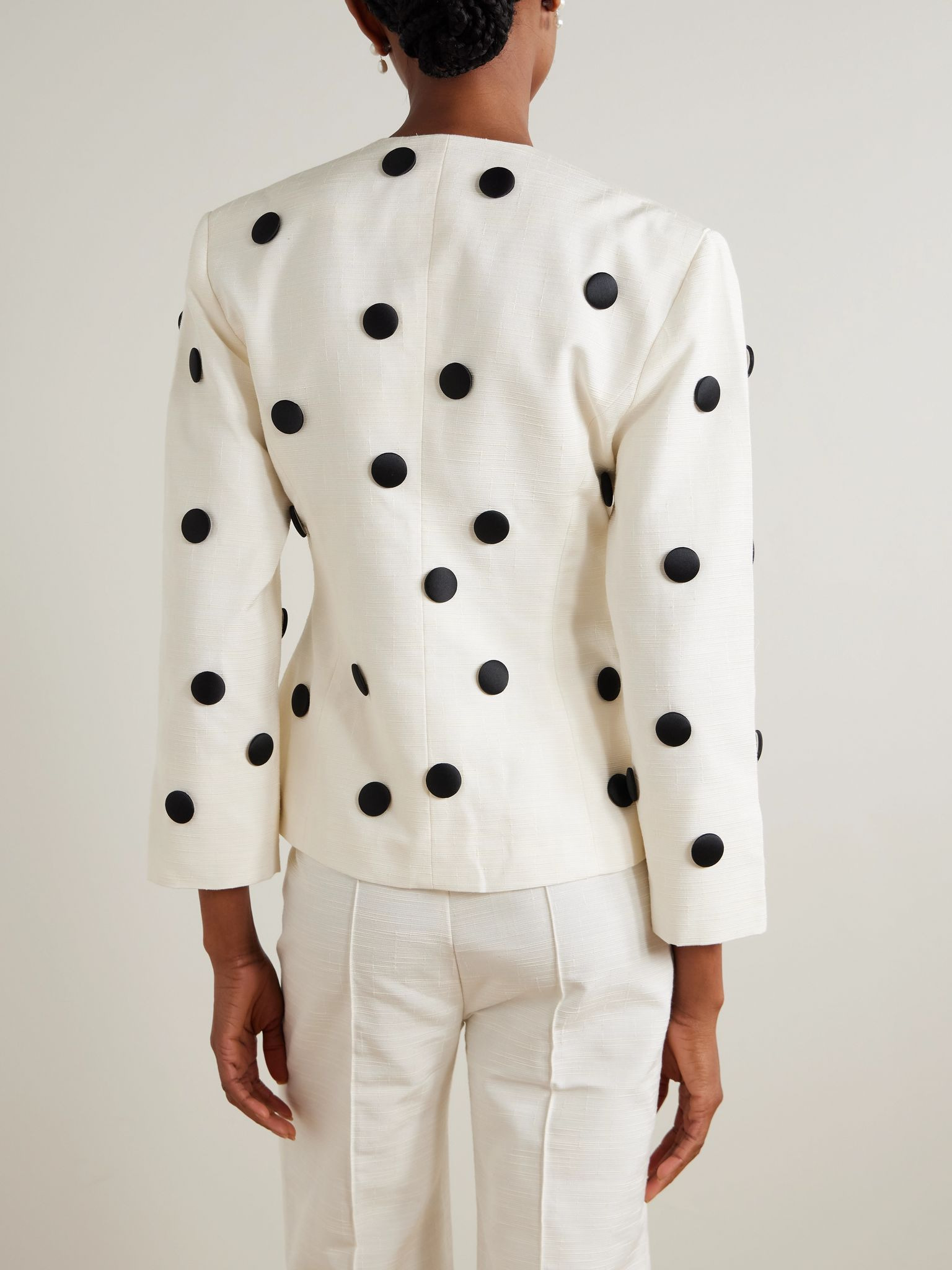 Aloise embellished polka-dot cotton-blend faille blazer White - 3