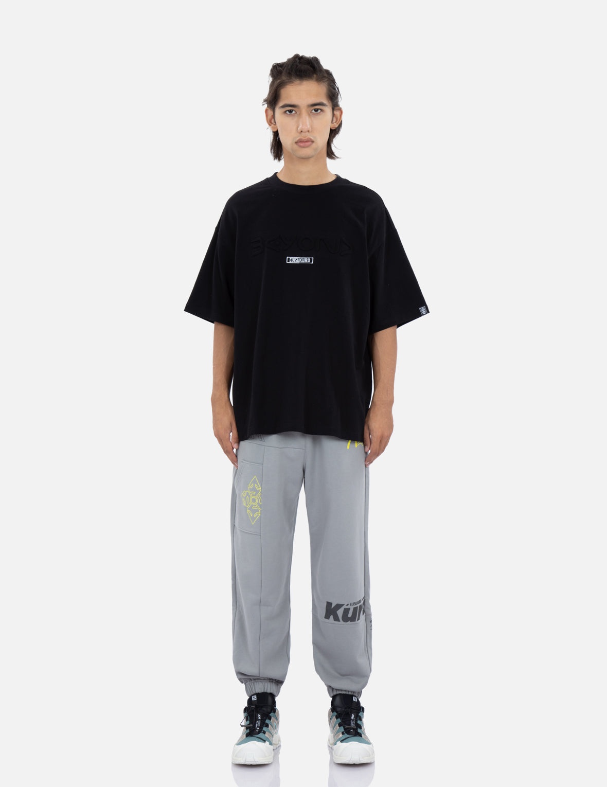 Kamon and Logo Print Wide Leg Sweatpants - 5