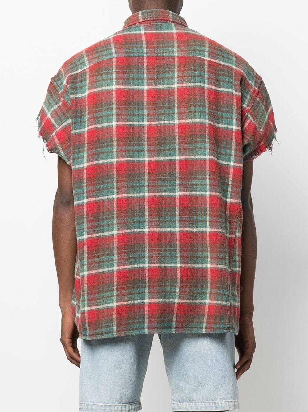 distressed checked short-sleeved shirt - 4